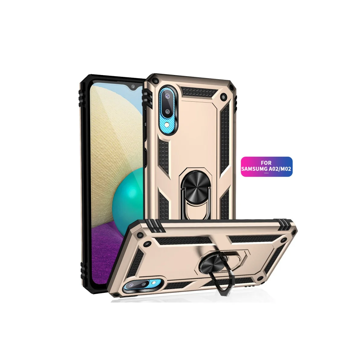 Galaxy A02 Kılıf Sofya Yüzüklü Silikon Kapak - Gold