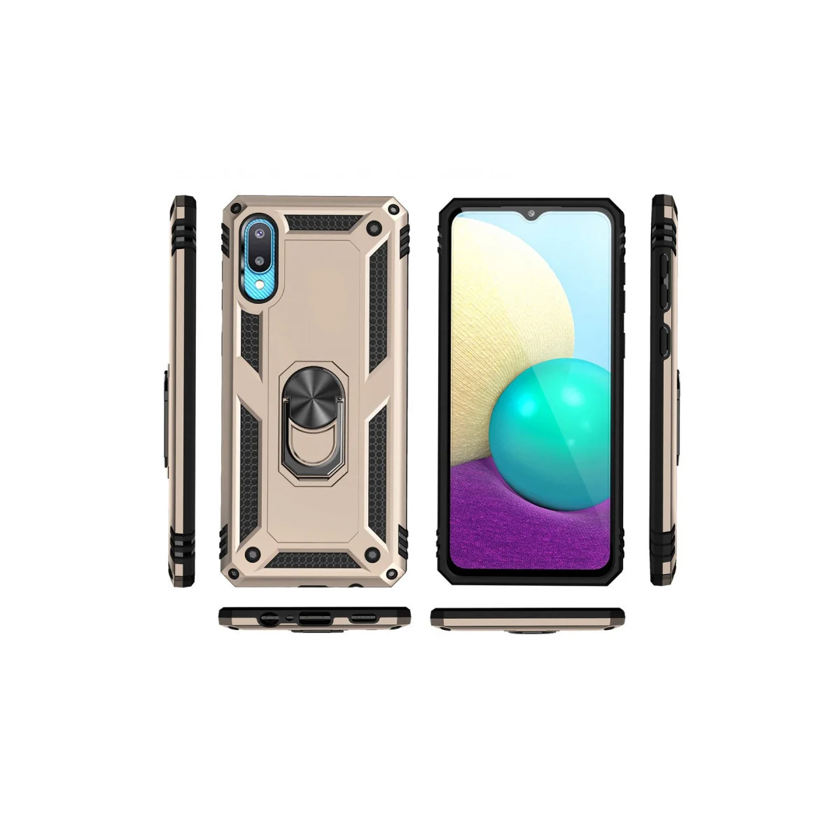 Galaxy A02 Kılıf Sofya Yüzüklü Silikon Kapak - Gold