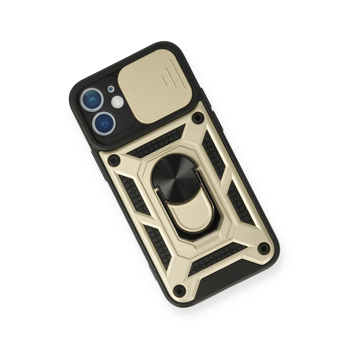 iPhone 12 Kılıf Pars Lens Yüzüklü Silikon - Gold