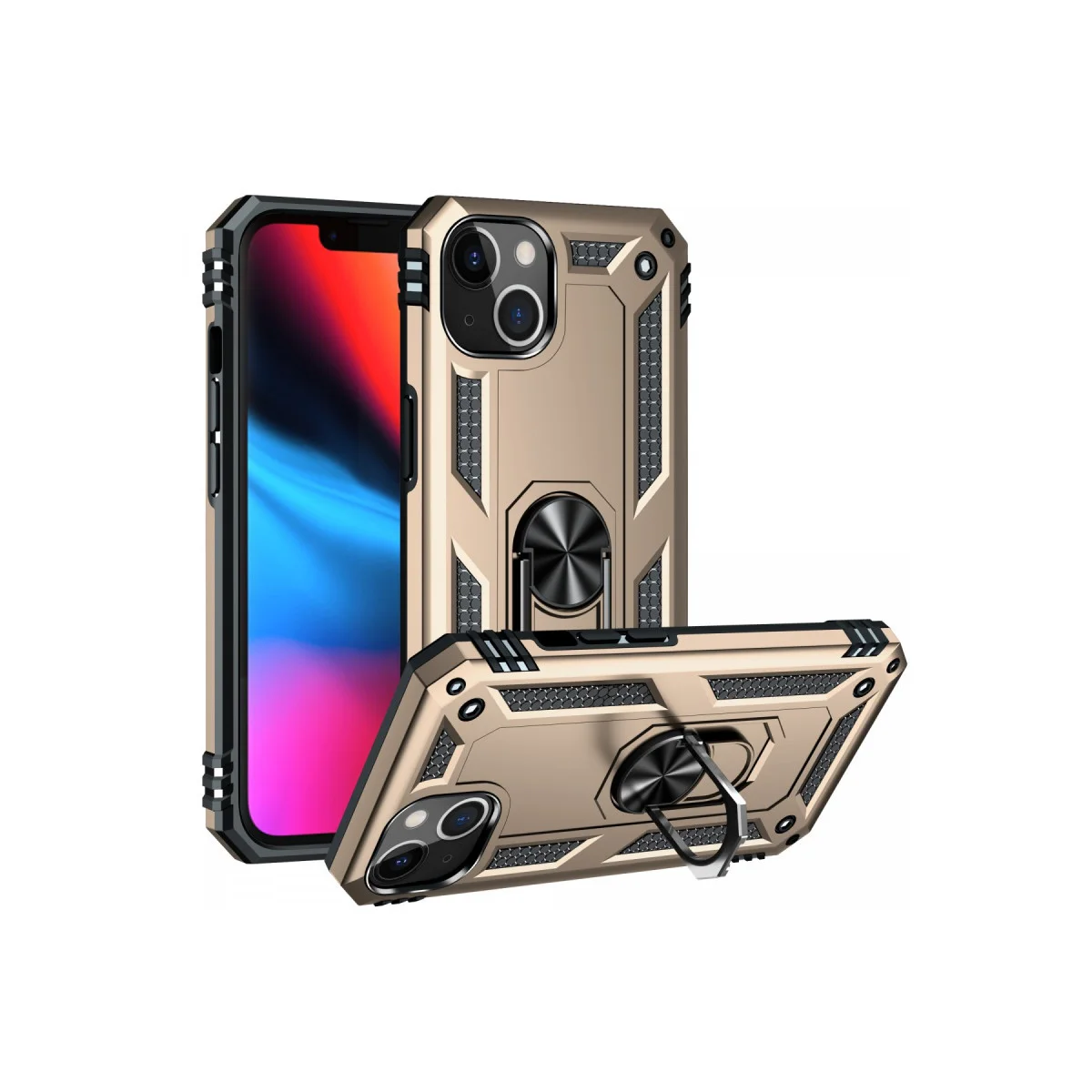 iPhone 14 Plus Kılıf Sofya Yüzüklü Silikon Kapak - Gold