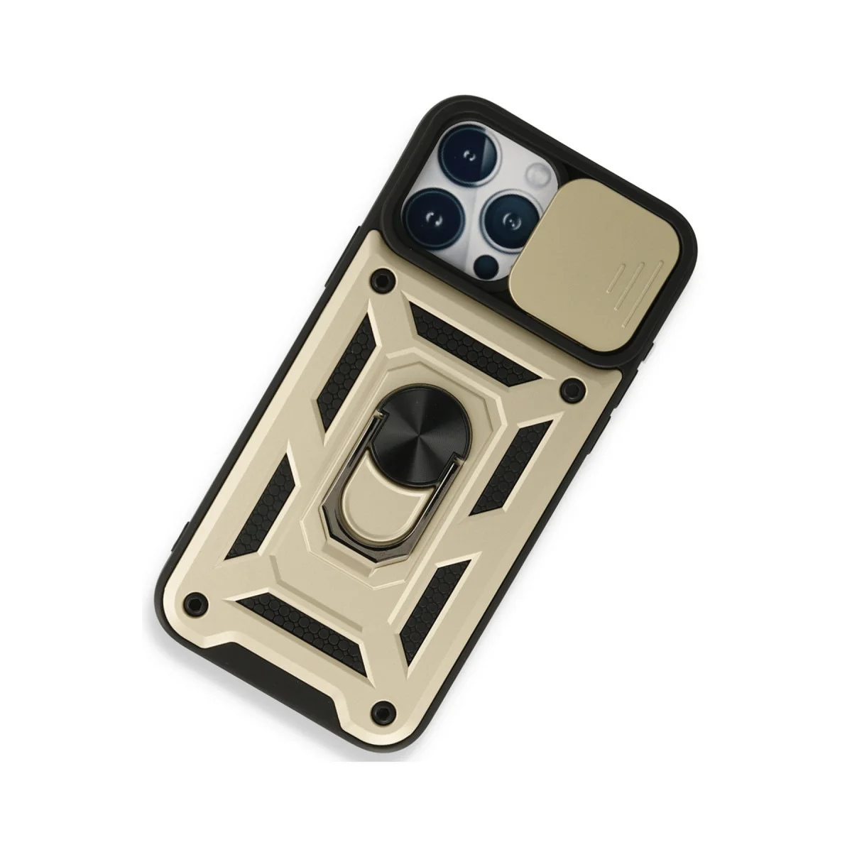 iPhone 15 Pro Kılıf Pars Lens Yüzüklü Silikon - Gold
