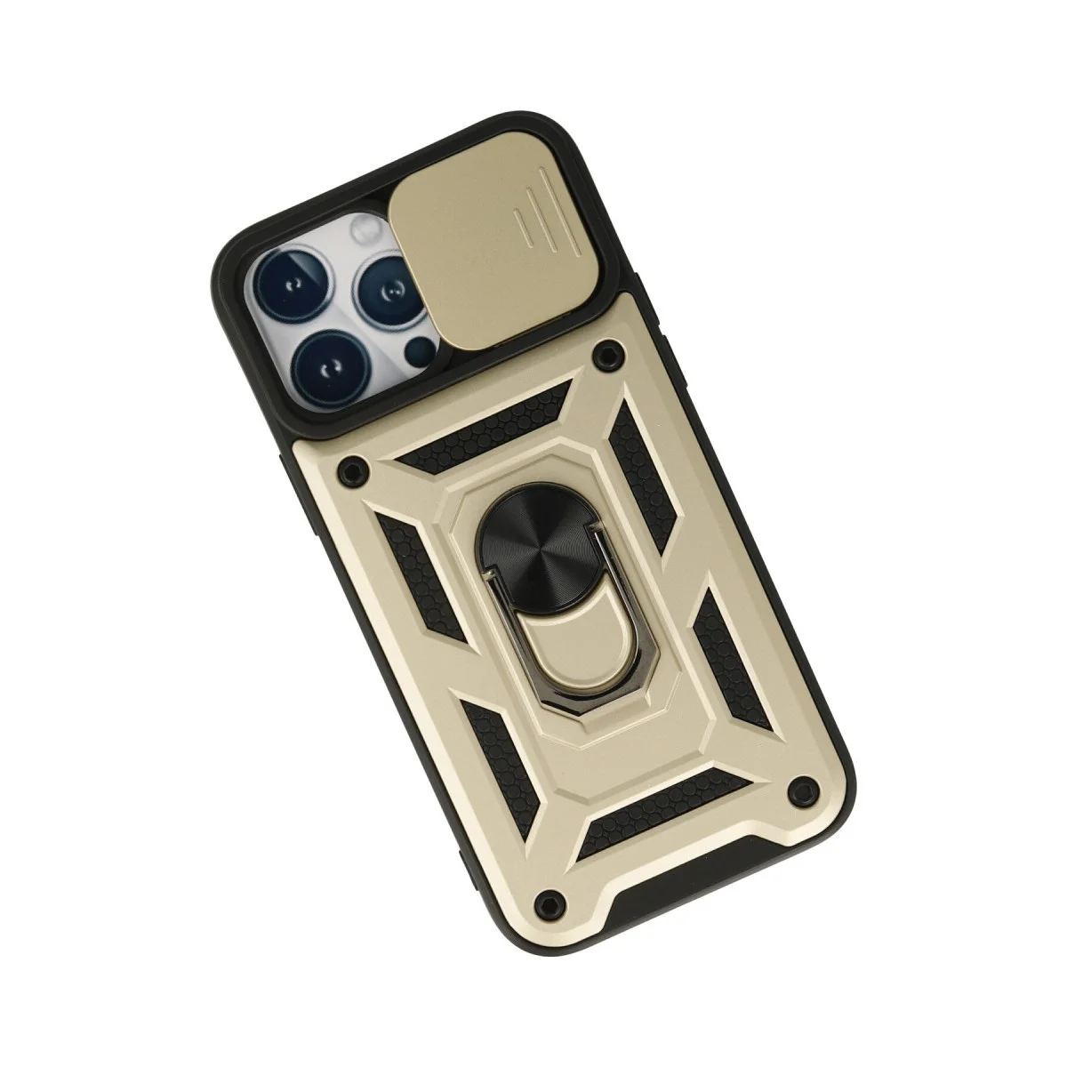 iPhone 13 Pro Kılıf Pars Lens Yüzüklü Silikon - Gold