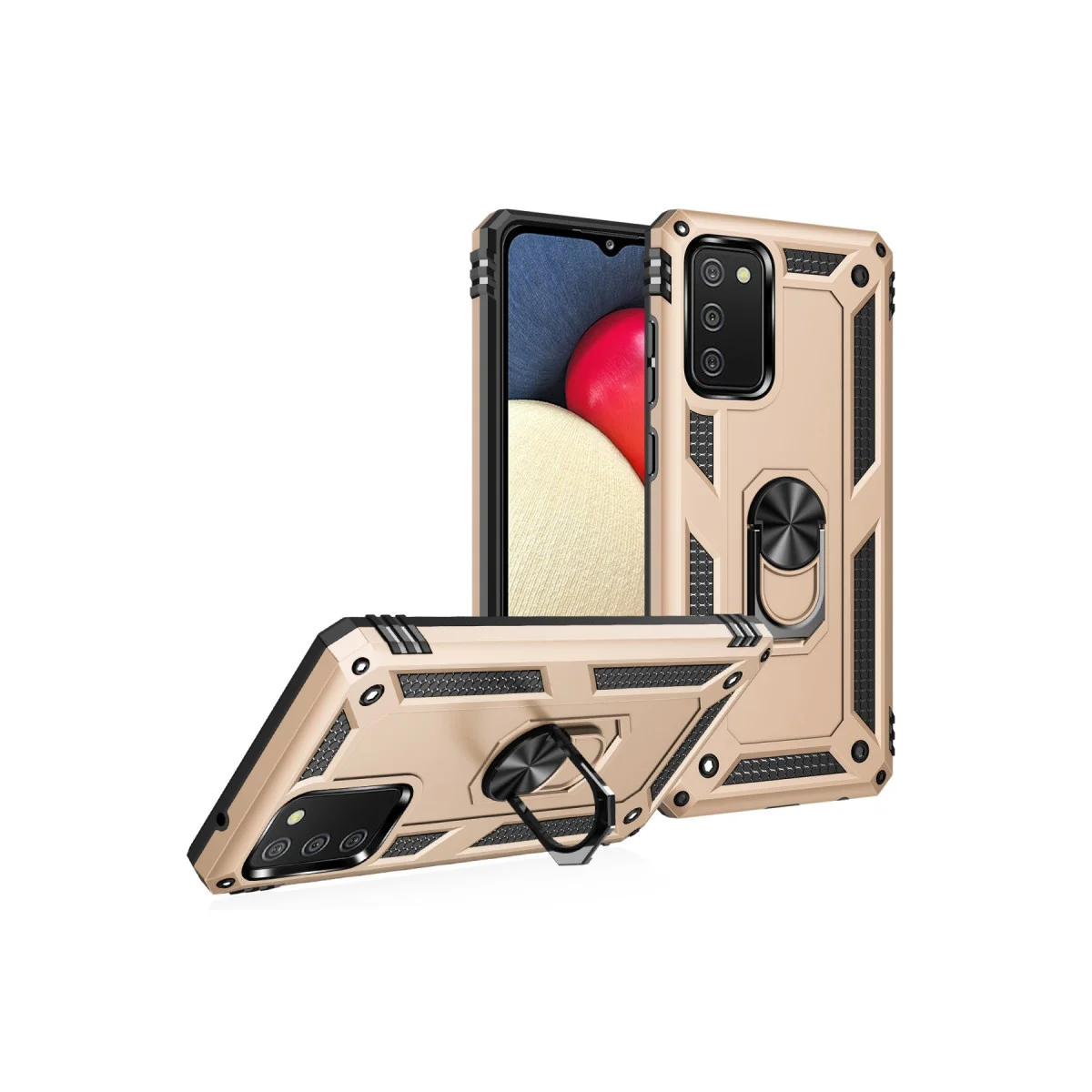 Galaxy A03S Kılıf Sofya Yüzüklü Silikon Kapak - Gold