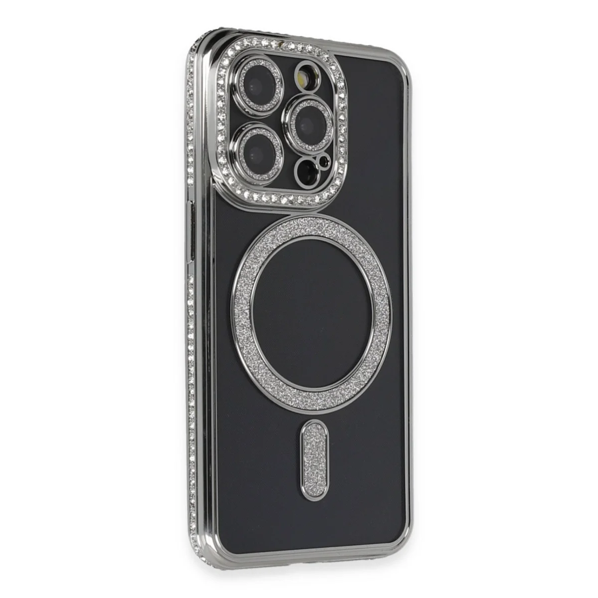 iPhone 14 Pro Max Kılıf Joke Simli Magneticsafe Kılıf - Gri