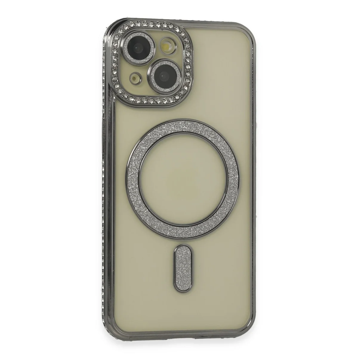 iPhone 14 Kılıf Joke Simli Magneticsafe Kılıf - Gri