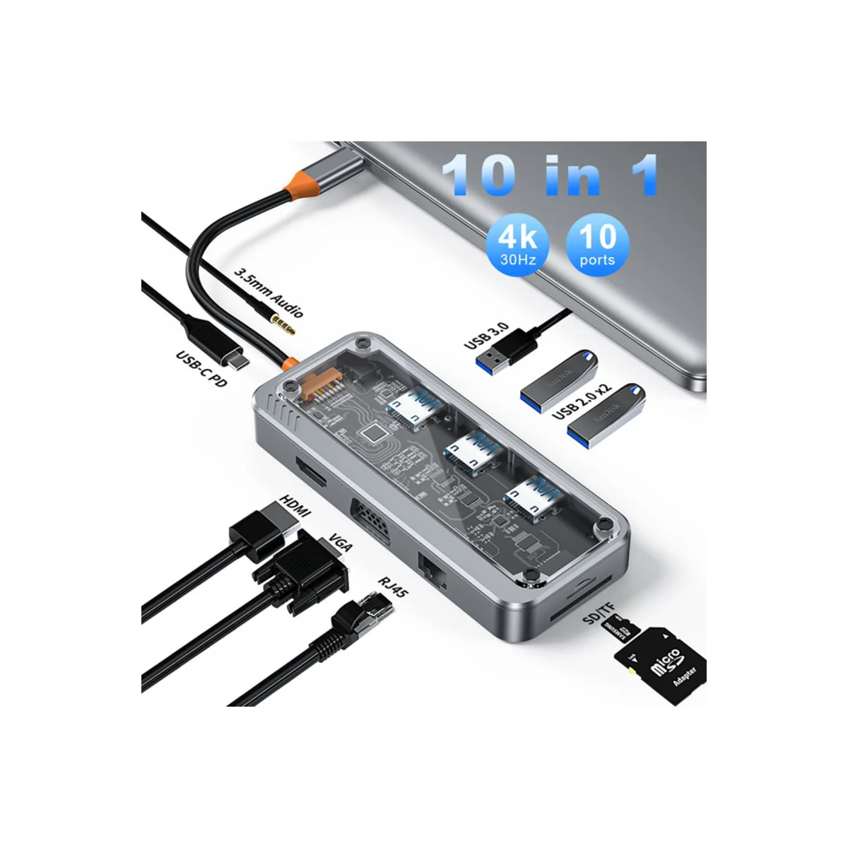 Dönüştürücü 10in1 Hub SW10V - Gri