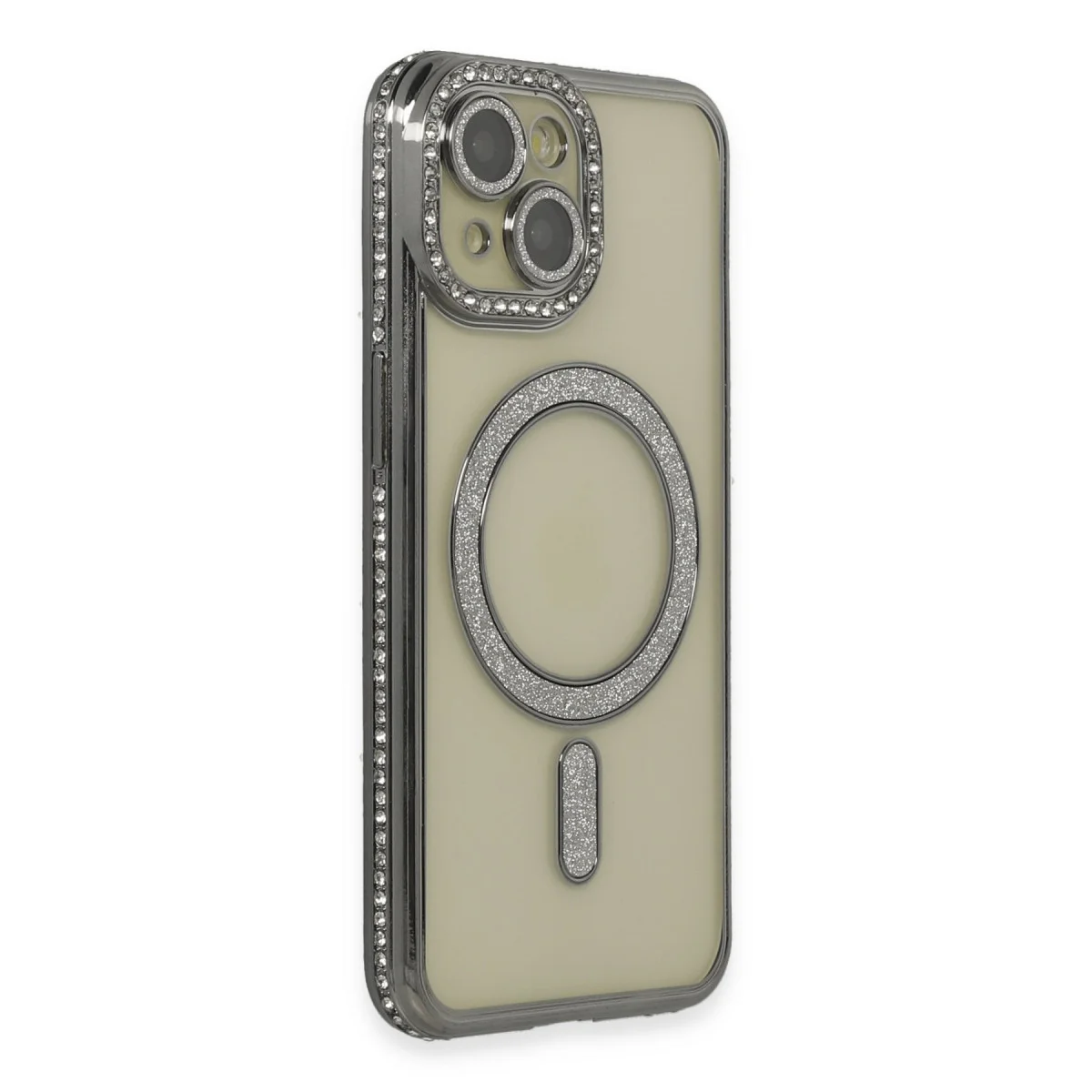 iPhone 15 Kılıf Joke Simli Magneticsafe Kılıf - Gri