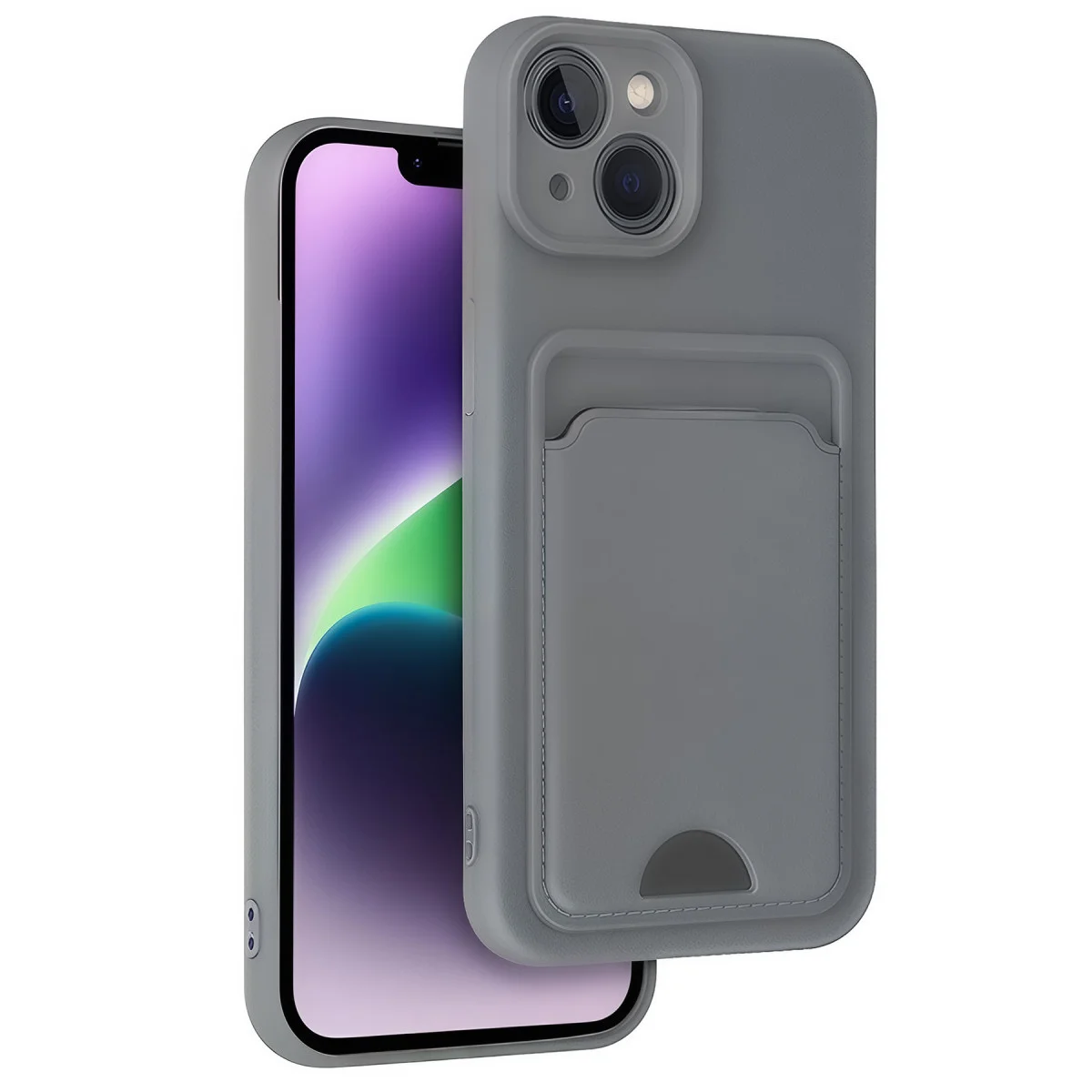 iPhone 14 Kılıf Kelvin Kartvizitli Silikon - Gri
