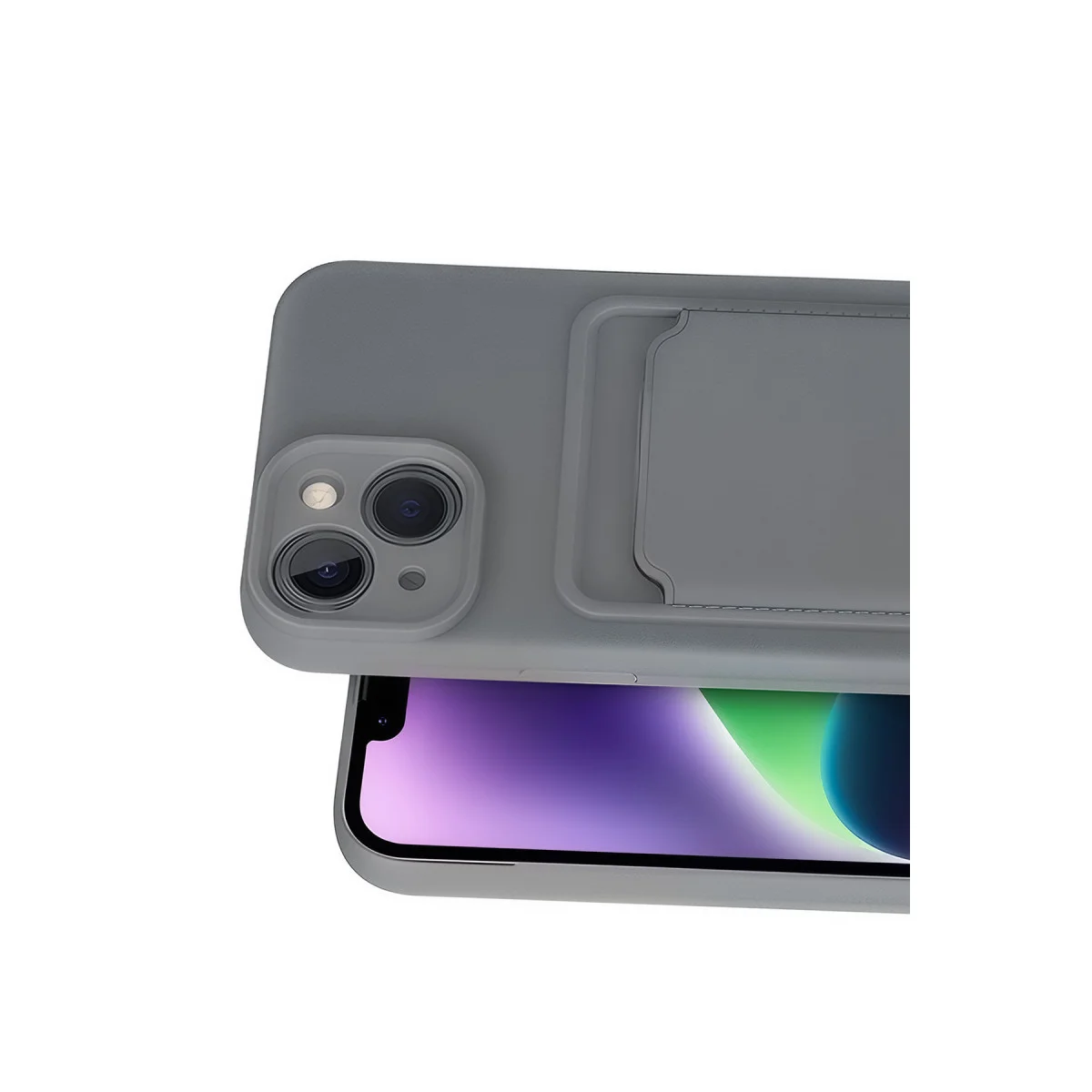 iPhone 14 Kılıf Kelvin Kartvizitli Silikon - Gri
