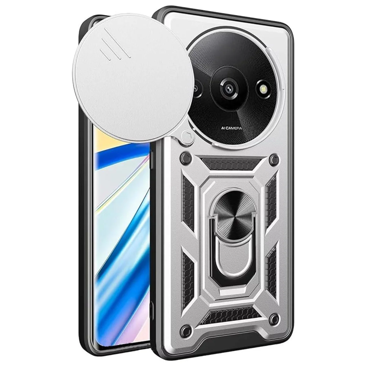 Redmi A3 4G Kılıf Pars Lens Yüzüklü Silikon - Gümüş