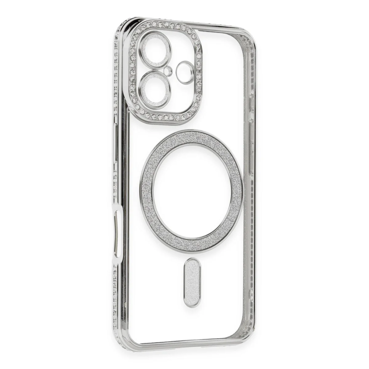 iPhone 16 Kılıf Joke Simli Magneticsafe Kılıf - Gümüş