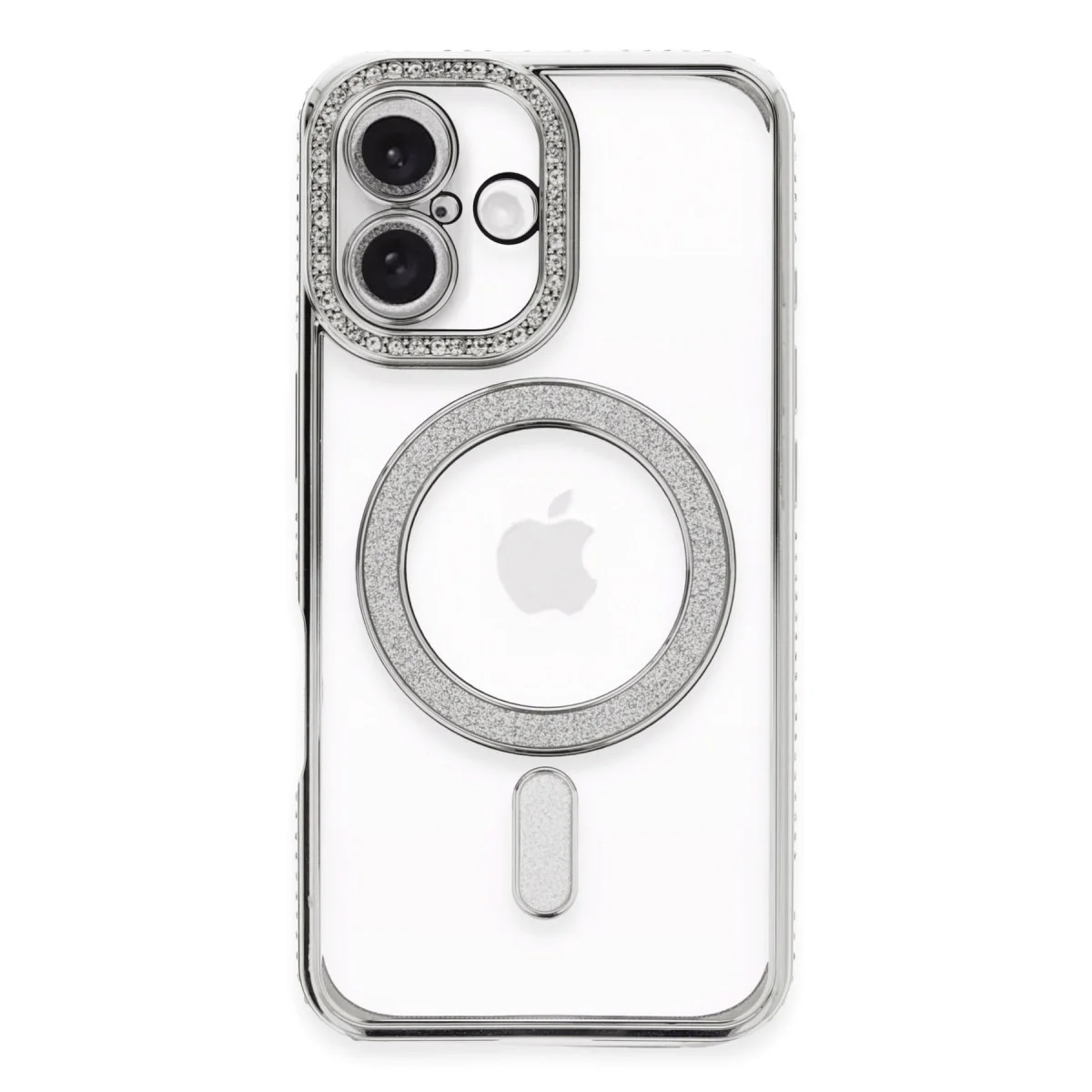 iPhone 16 Plus Kılıf Joke Simli Magneticsafe Kılıf - Gümüş