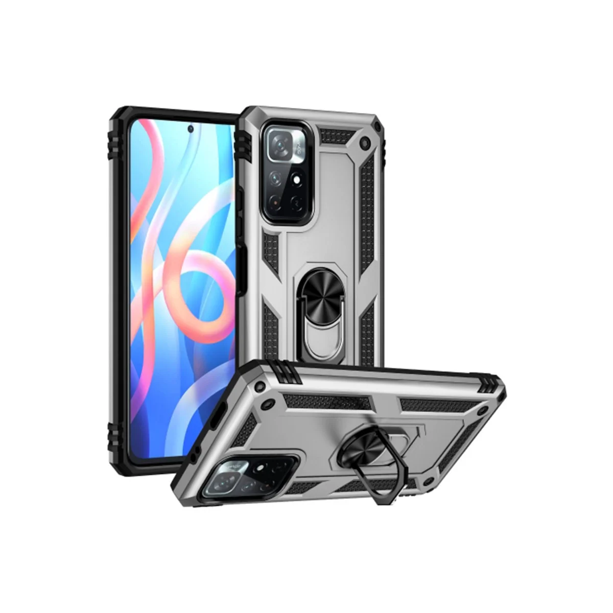 Redmi Note 11T Kılıf Sofya Yüzüklü Silikon Kapak - Gümüş