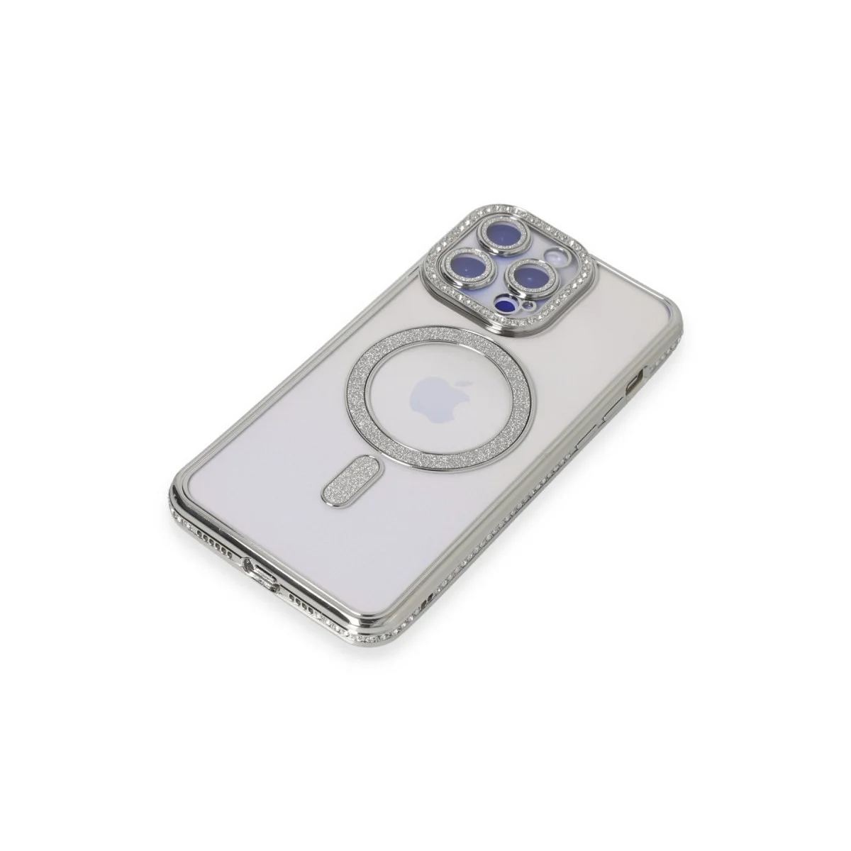 iPhone 14 Pro Max Kılıf Joke Simli Magneticsafe Kılıf - Gümüş