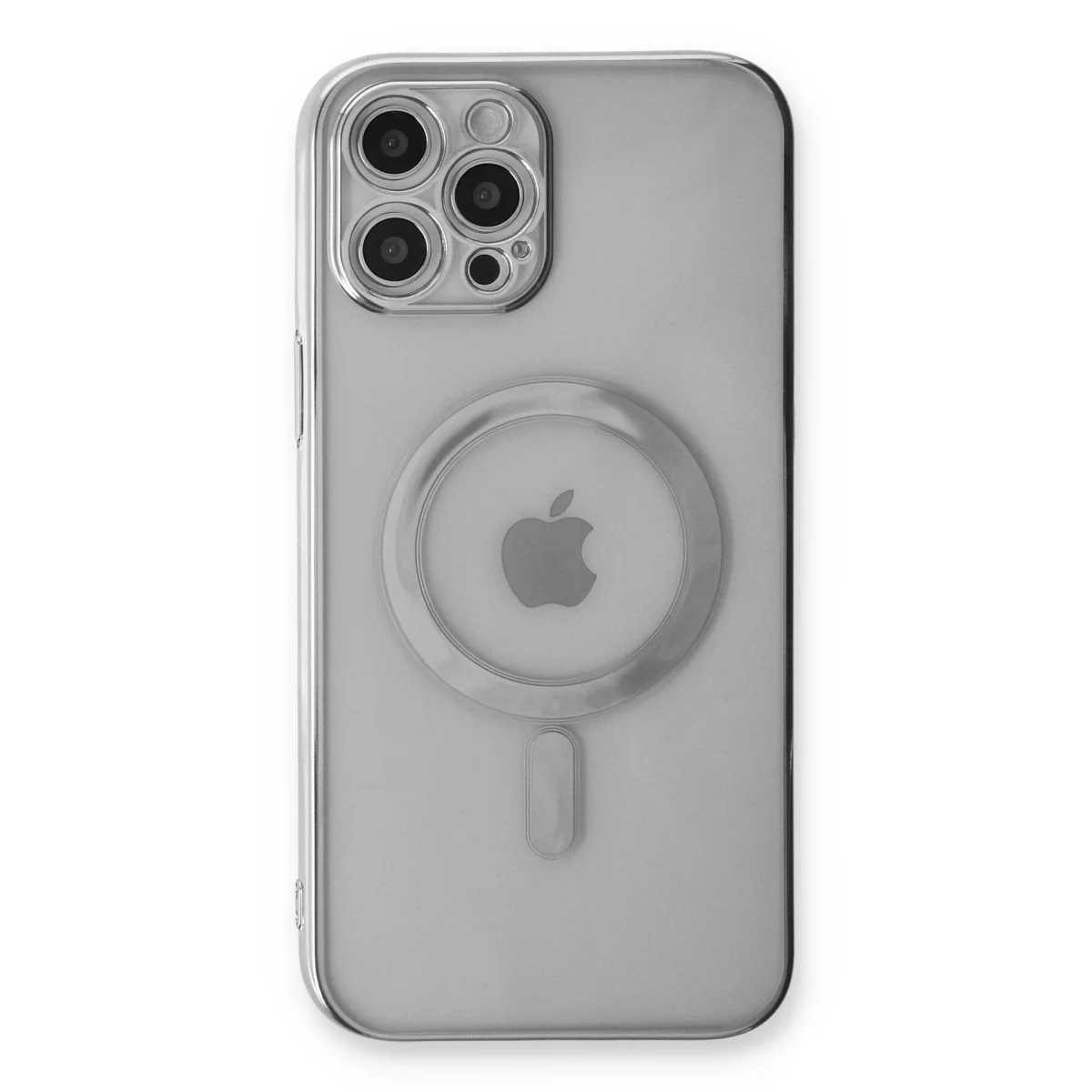 iPhone 12 Pro Kılıf Magneticsafe Lazer Silikon - Gümüş