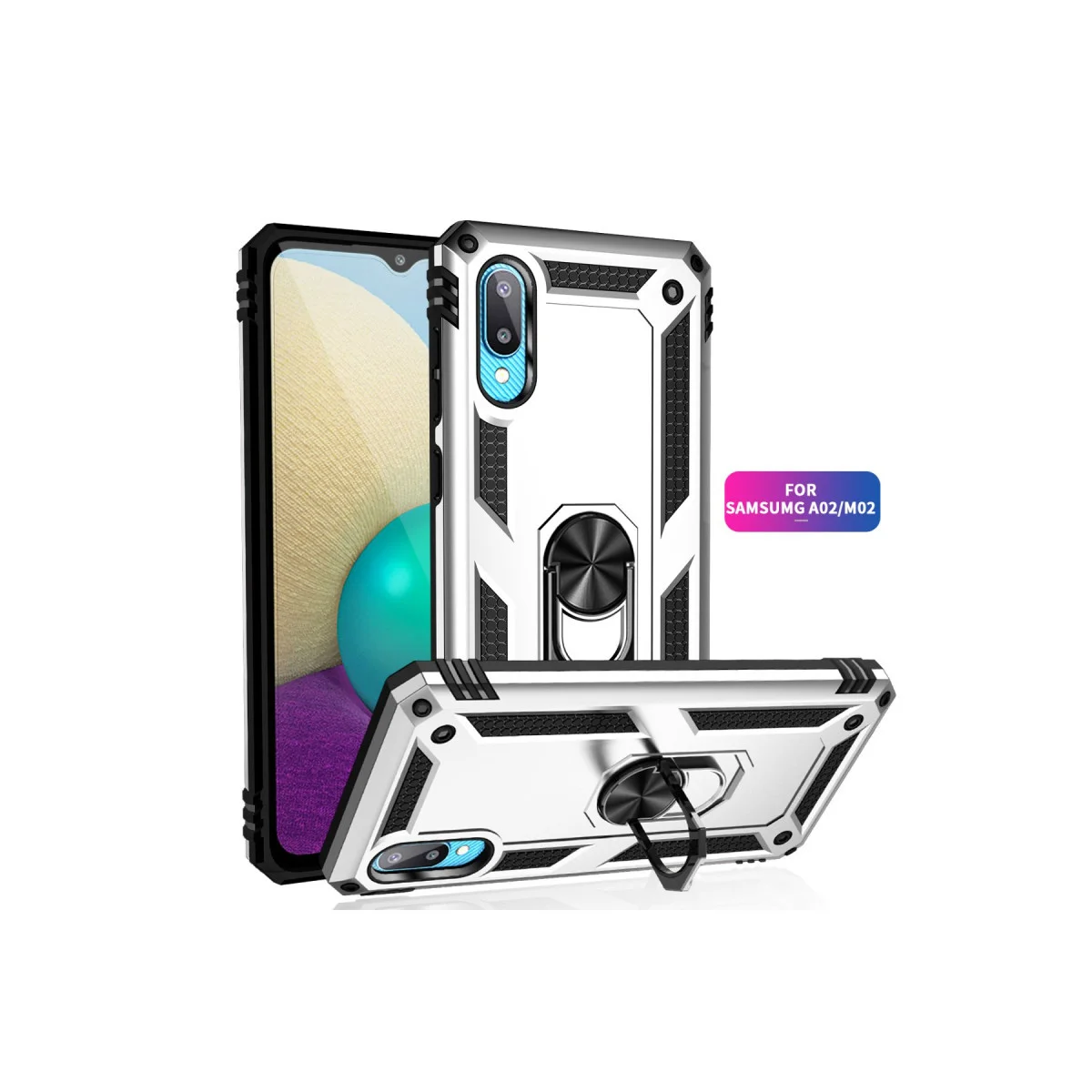 Galaxy A02 Kılıf Sofya Yüzüklü Silikon Kapak - Gümüş