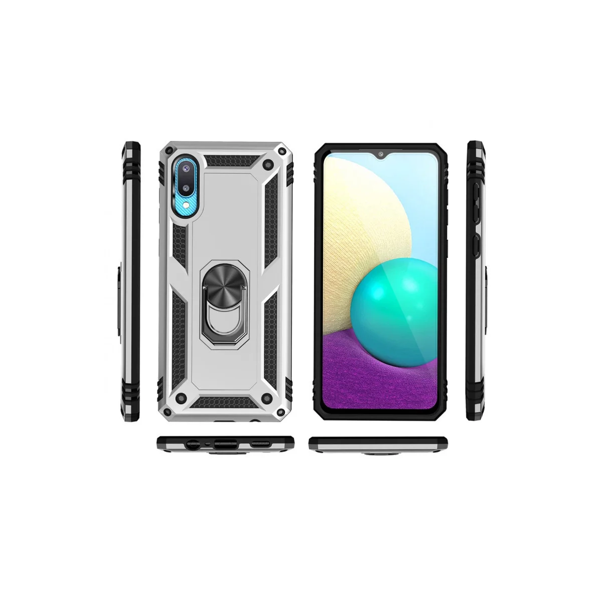 Galaxy A02 Kılıf Sofya Yüzüklü Silikon Kapak - Gümüş