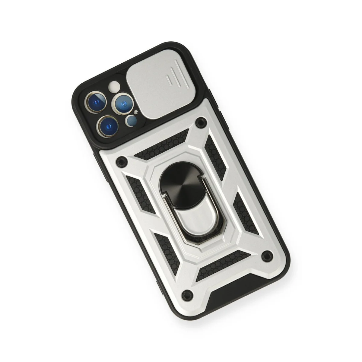 iPhone 12 Pro Kılıf Pars Lens Yüzüklü Silikon - Gümüş