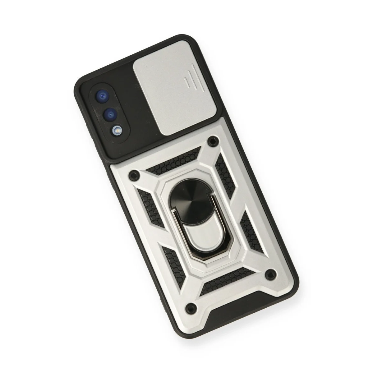 Galaxy A02 Kılıf Pars Lens Yüzüklü Silikon - Gümüş