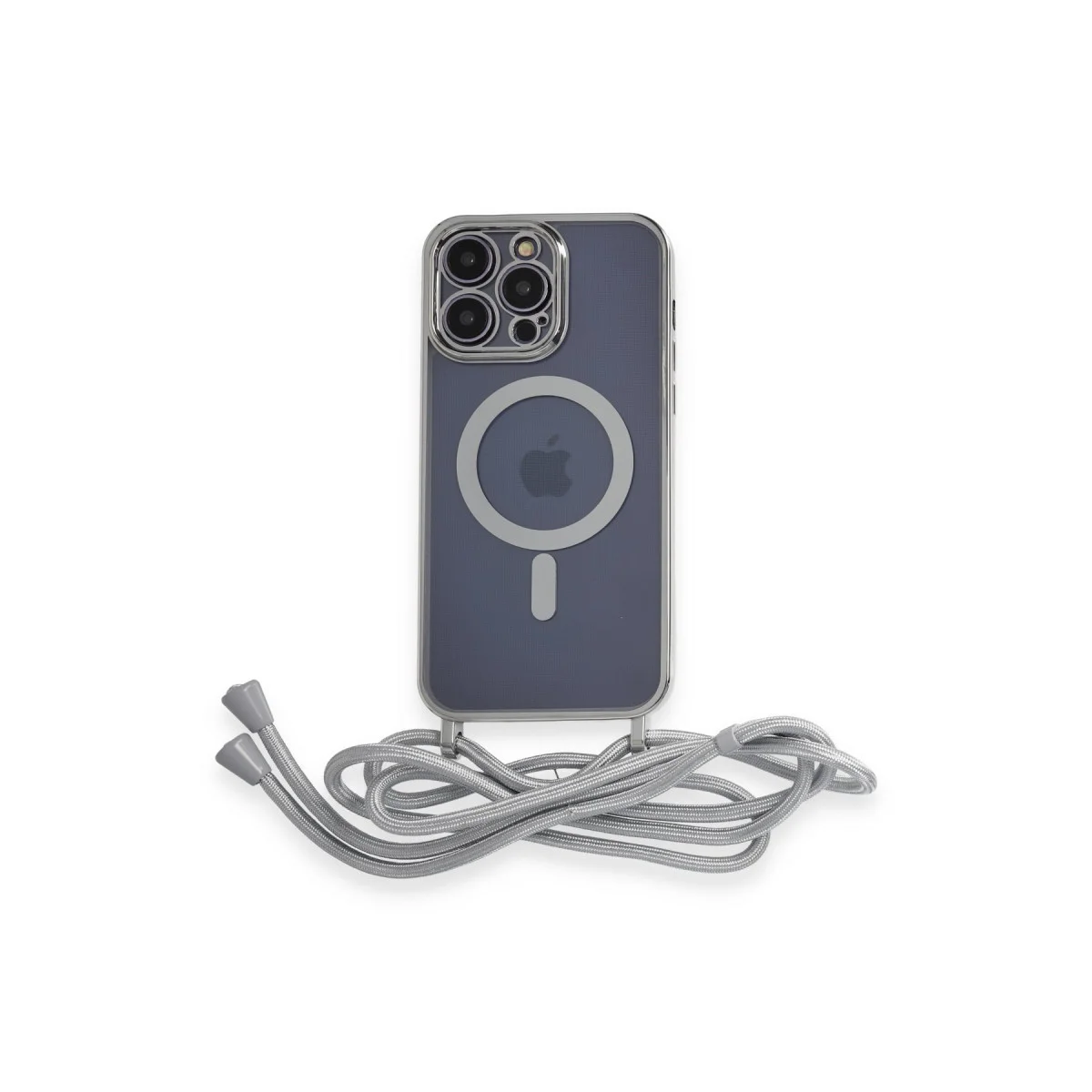iPhone 12 Pro Kılıf Divo Lazer Askılı Magsafe Kapak - Gümüş