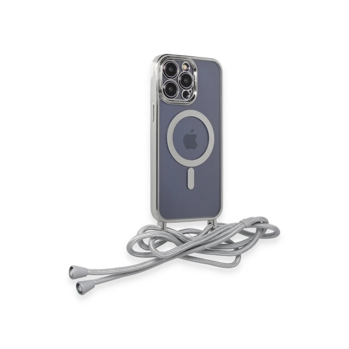 iPhone 12 Pro Kılıf Divo Lazer Askılı Magsafe Kapak - Gümüş