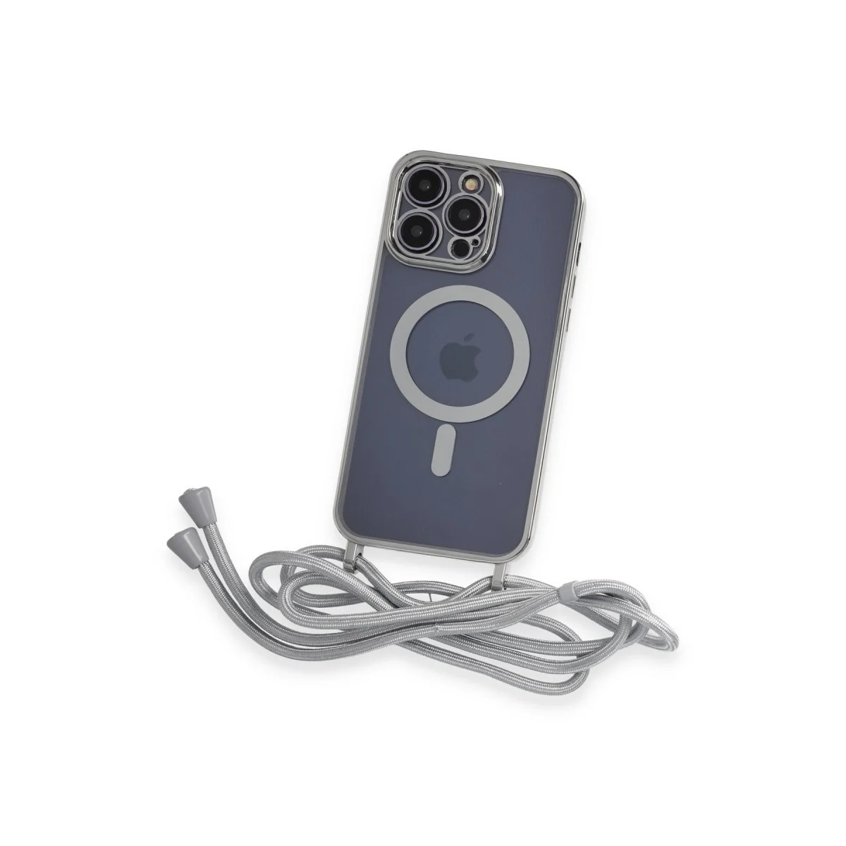 iPhone 12 Pro Max Kılıf Divo Lazer Askılı Magsafe Kapak - Gümüş