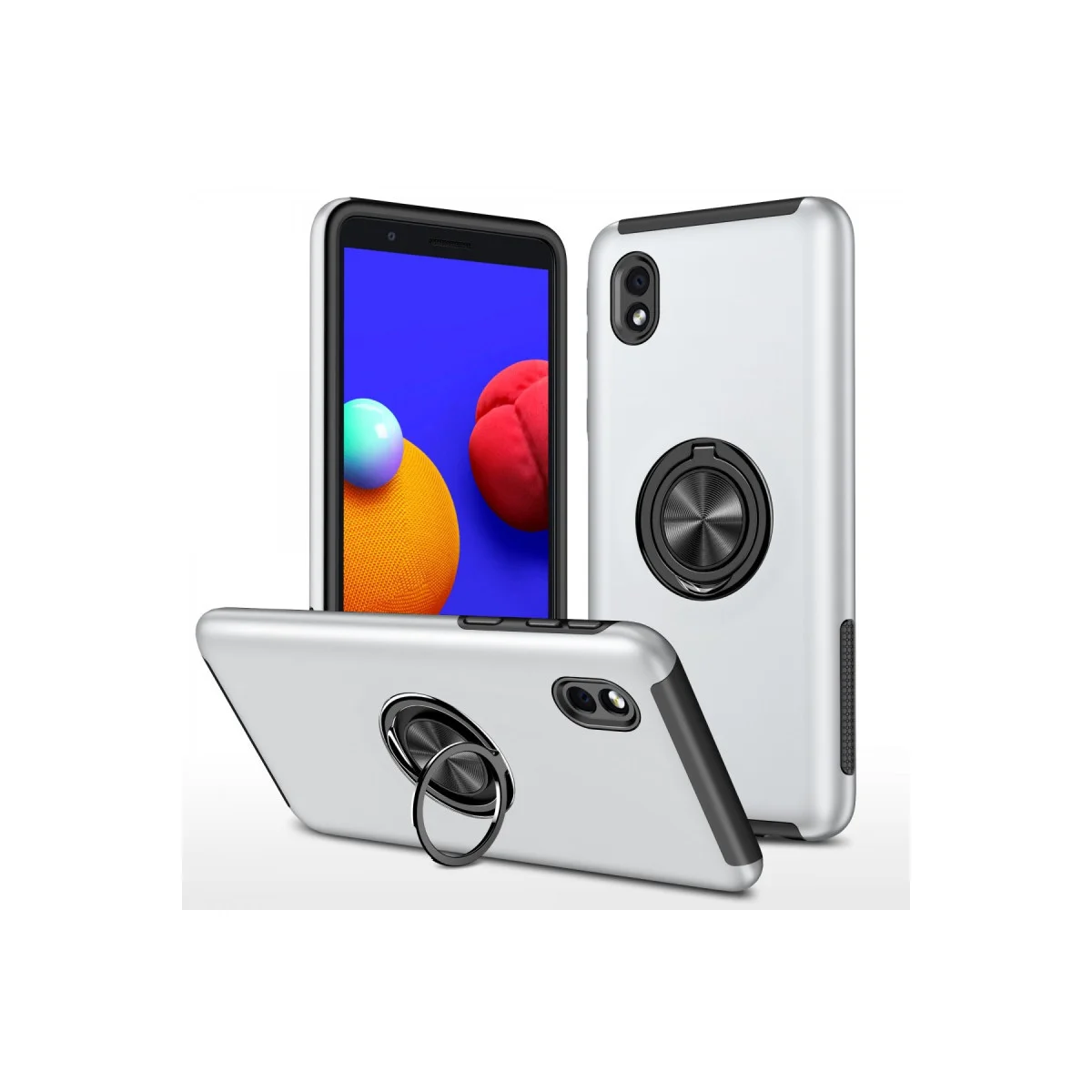 Galaxy A01 Core Kılıf Elit Yüzüklü Kapak - Gümüş