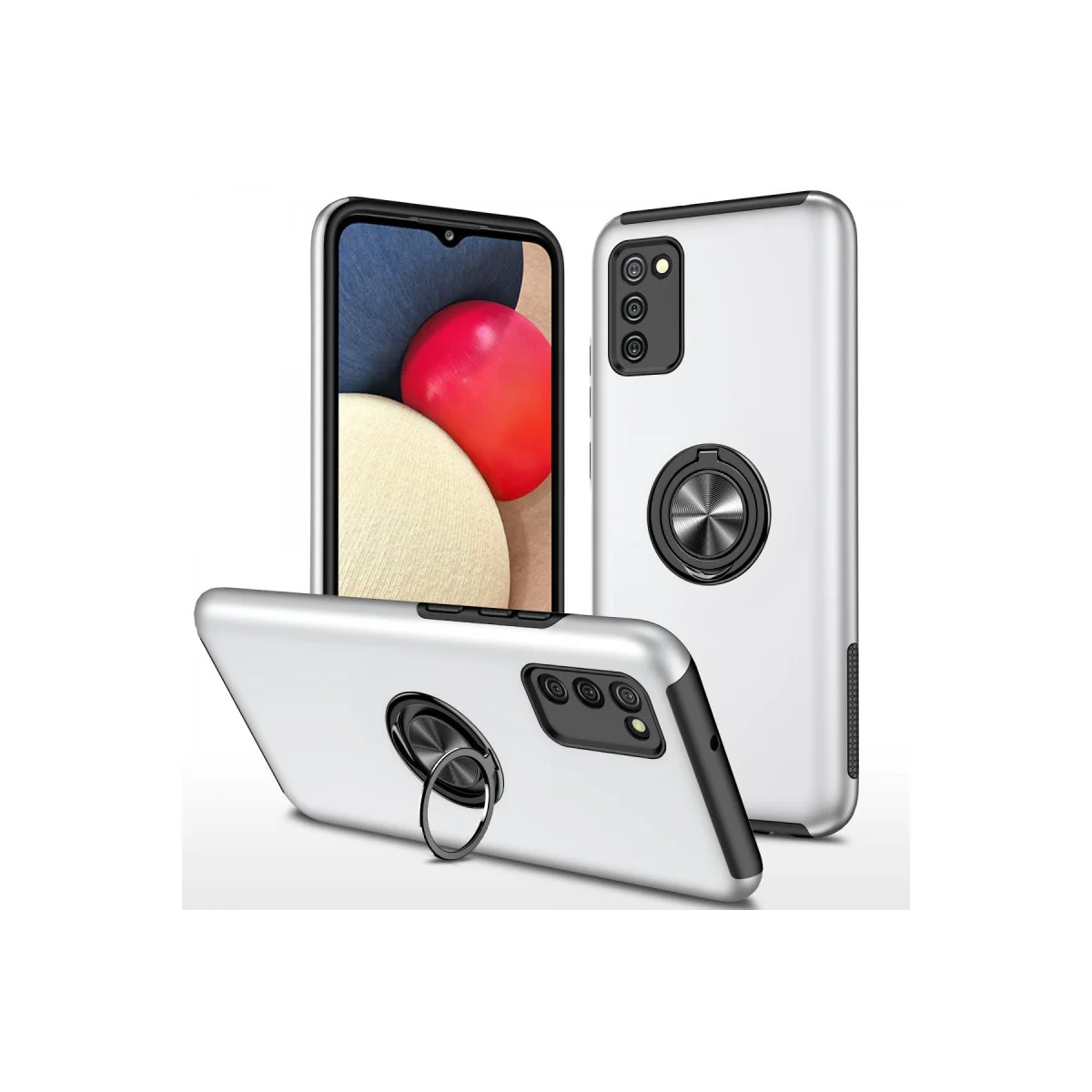 Galaxy A02S Kılıf Elit Yüzüklü Kapak - Gümüş