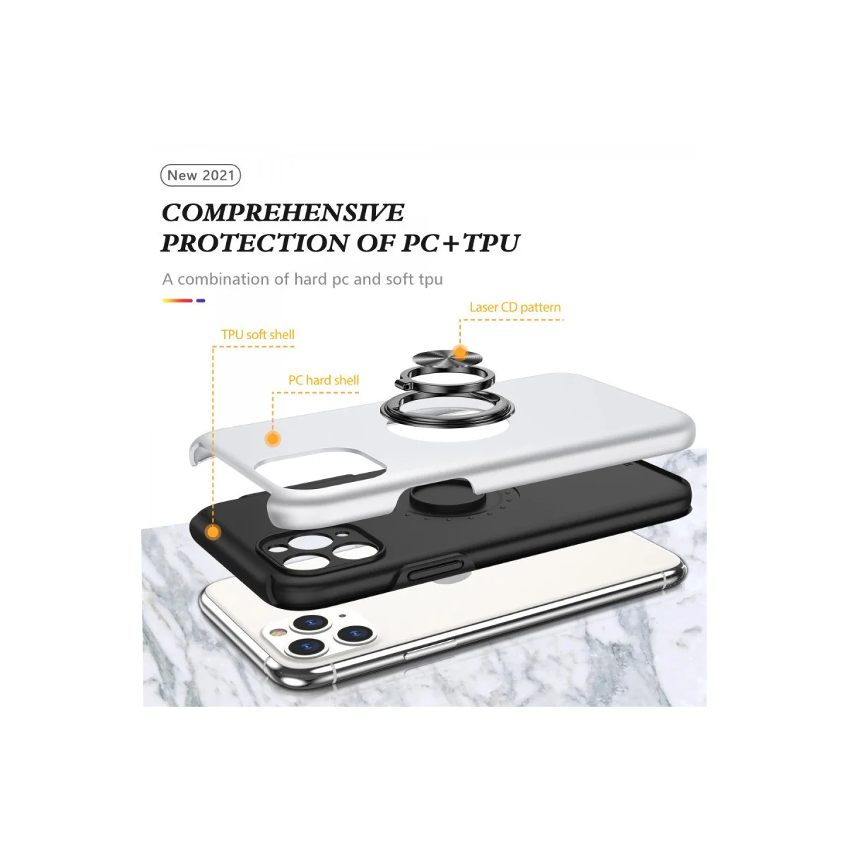 iPhone 11 Pro Max Kılıf Elit Yüzüklü Kapak - Gümüş