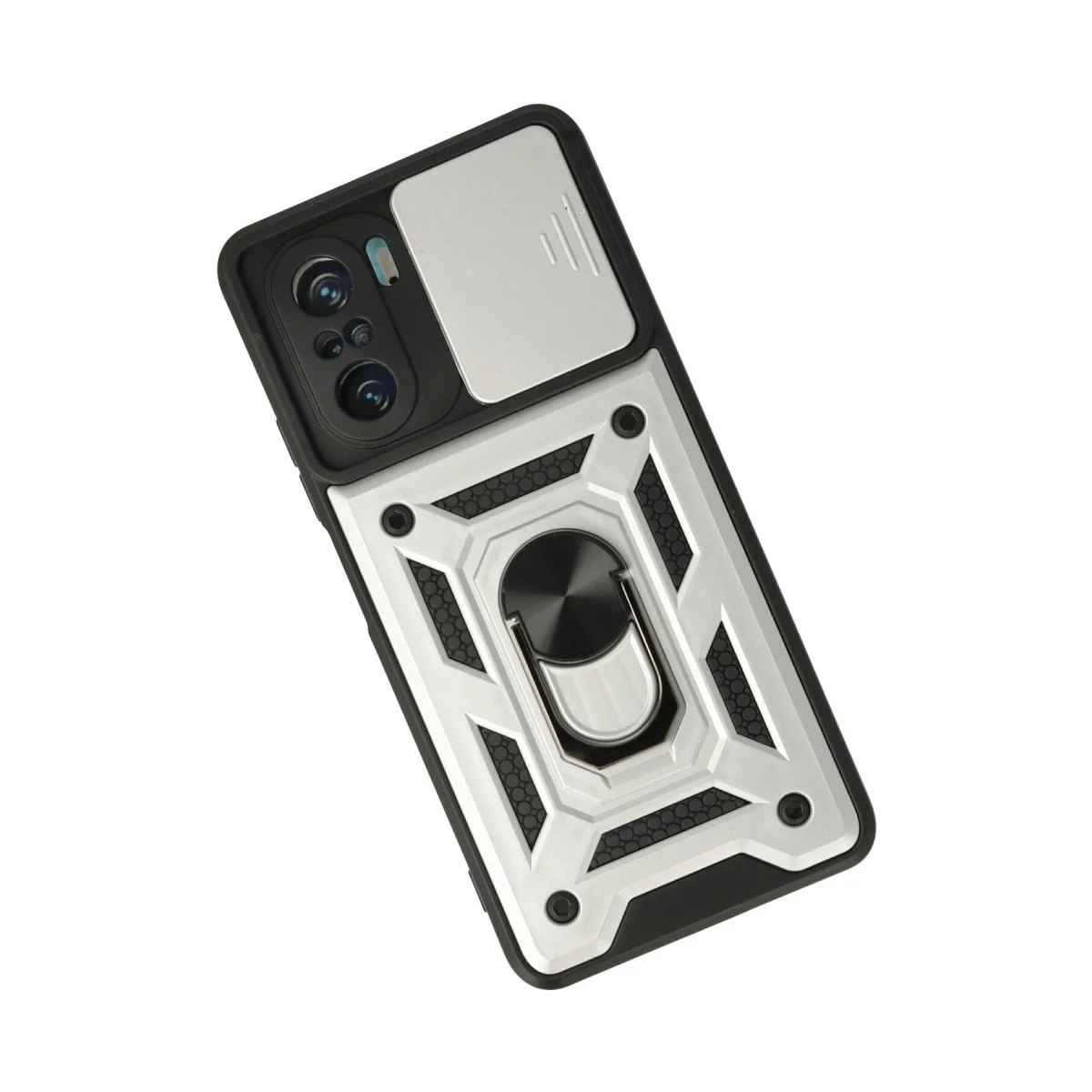 Poco F3 Kılıf Pars Lens Yüzüklü Silikon - Gümüş