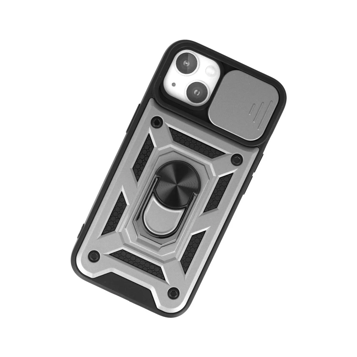 iPhone 15 Kılıf Pars Lens Yüzüklü Silikon - Gümüş