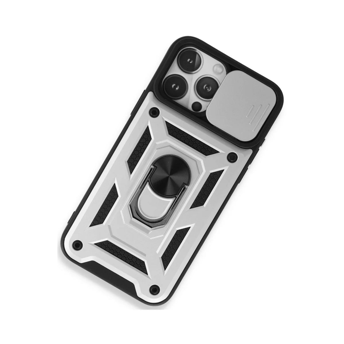iPhone 15 Pro Max Kılıf Pars Lens Yüzüklü Silikon - Gümüş