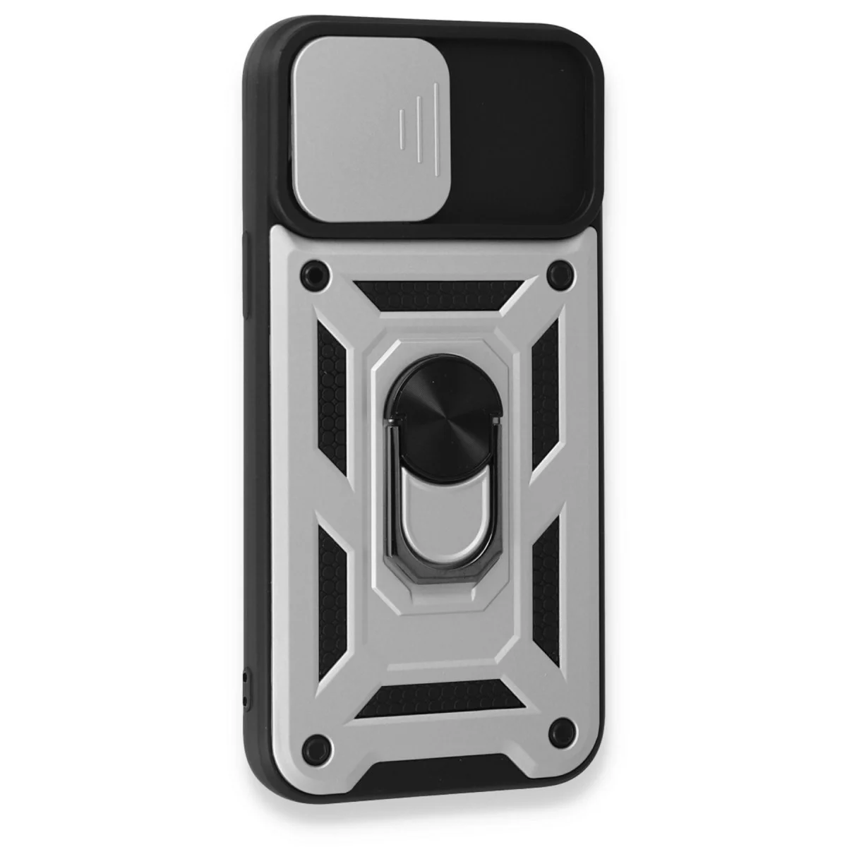iPhone 15 Pro Max Kılıf Pars Lens Yüzüklü Silikon - Gümüş