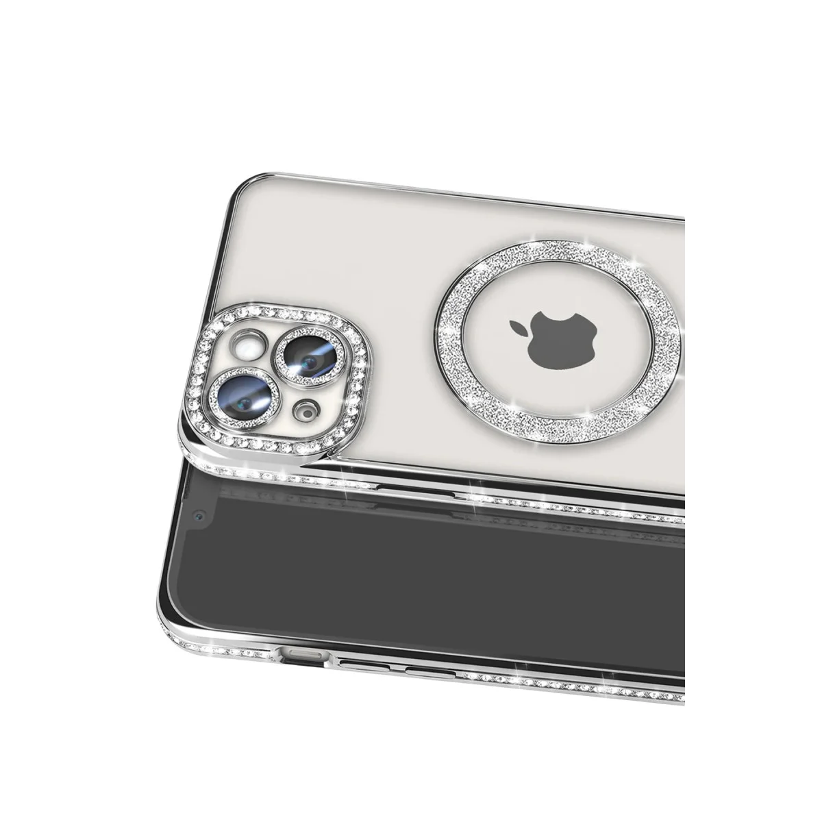 iPhone 15 Kılıf Joke Simli Magneticsafe Kılıf - Gümüş