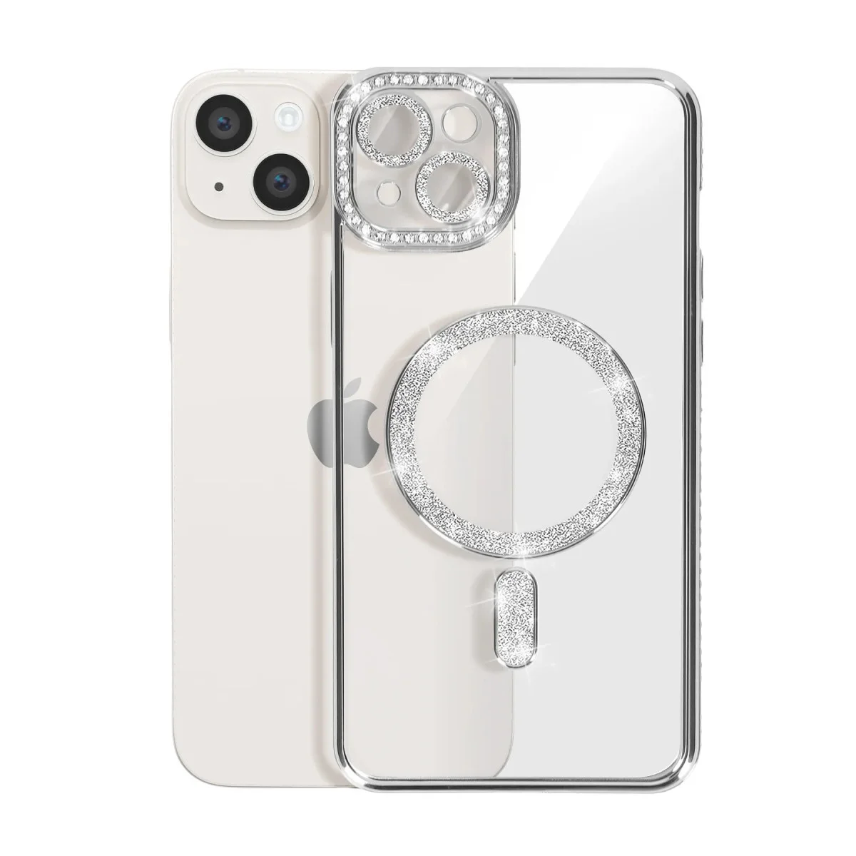 iPhone 15 Kılıf Joke Simli Magneticsafe Kılıf - Gümüş
