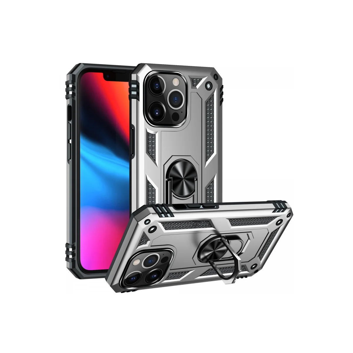 iPhone 13 Pro Max Kılıf Sofya Yüzüklü Silikon Kapak - Gümüş