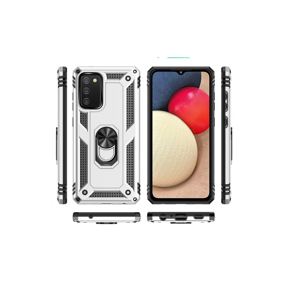 Galaxy A03S Kılıf Sofya Yüzüklü Silikon Kapak - Gümüş