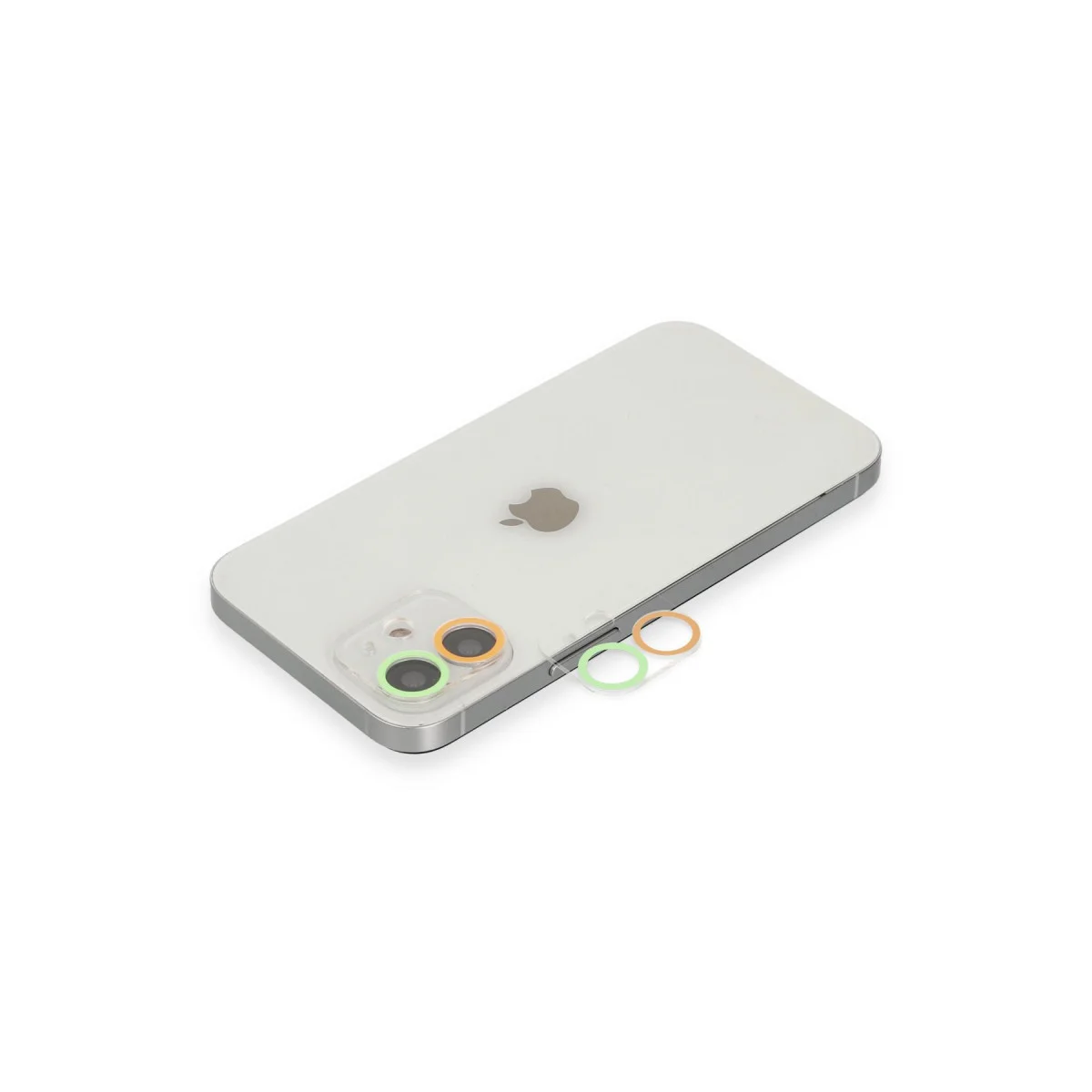 iPhone 12 Renkli Kamera Lens Koruma Cam - Turuncu-Yeşil