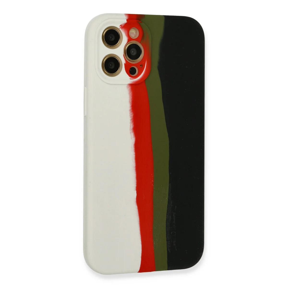 iPhone 12 Pro Max Kılıf Ebruli Lansman Silikon - Beyaz-Siyah