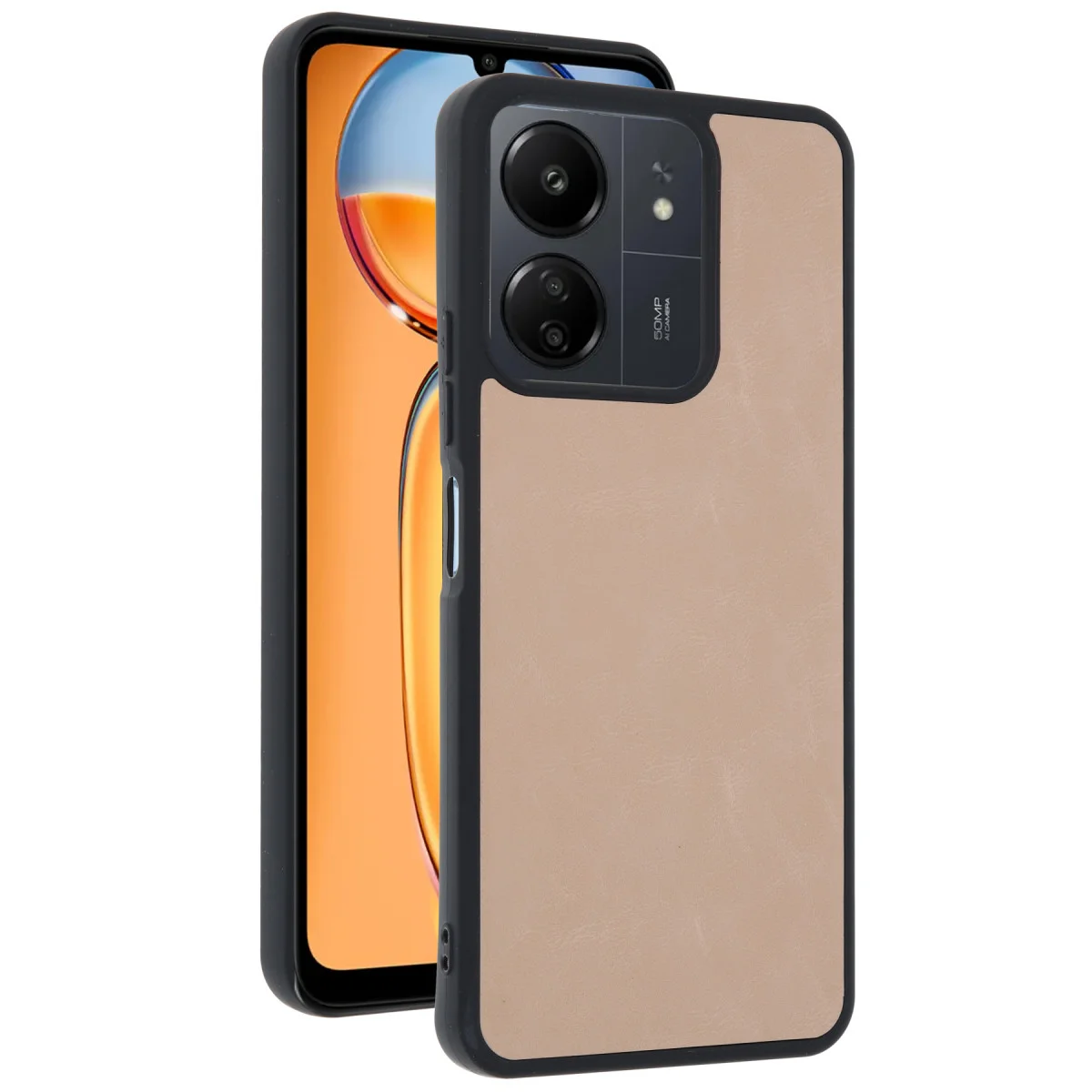 Redmi 13C Kılıf Aras Deri Kapak - Pudra