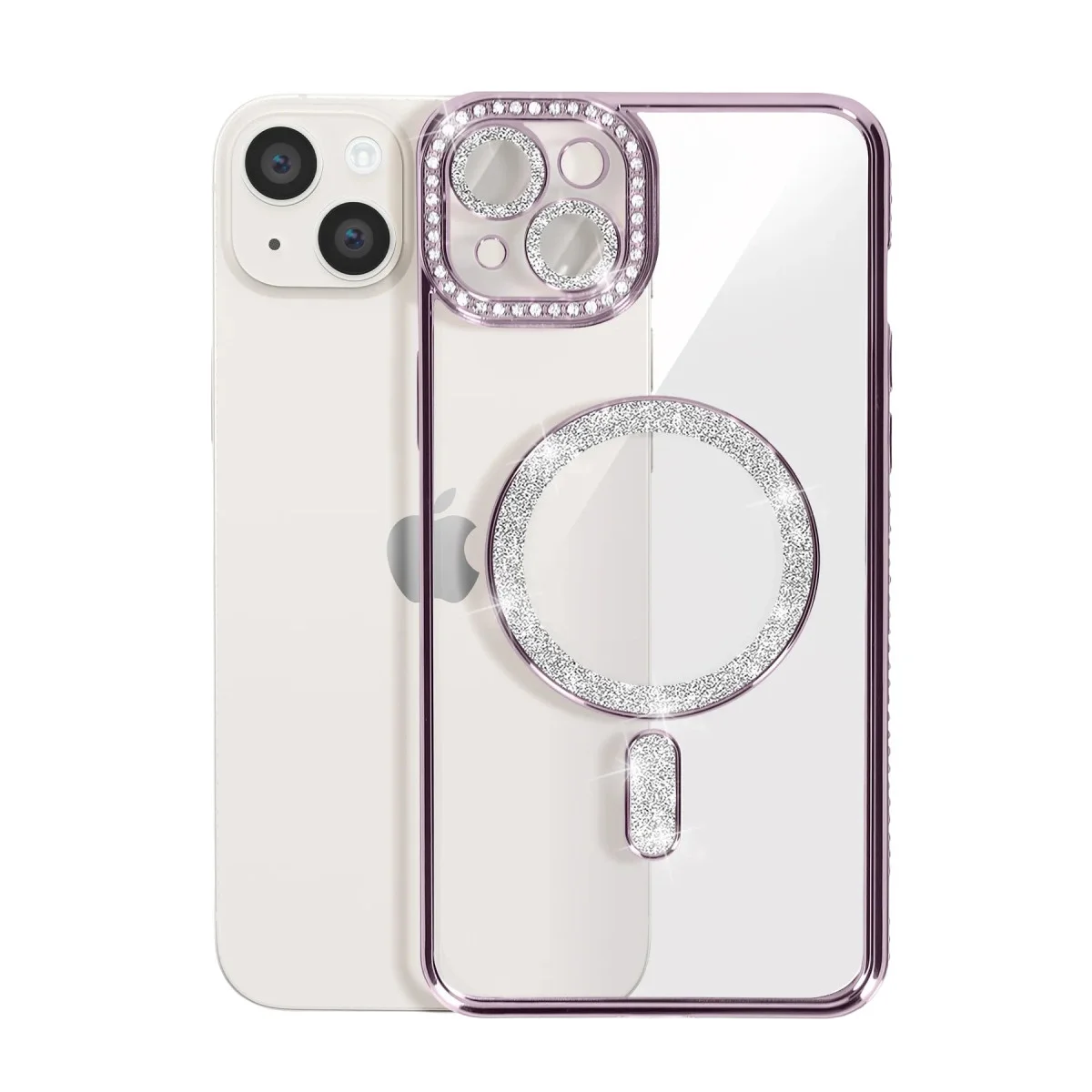iPhone 15 Kılıf Joke Simli Magneticsafe Kılıf - Derin Mor