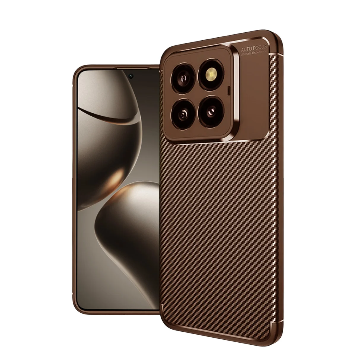 Mi 14T Pro Kılıf Auto Focus Karbon Kapak - Kahverengi