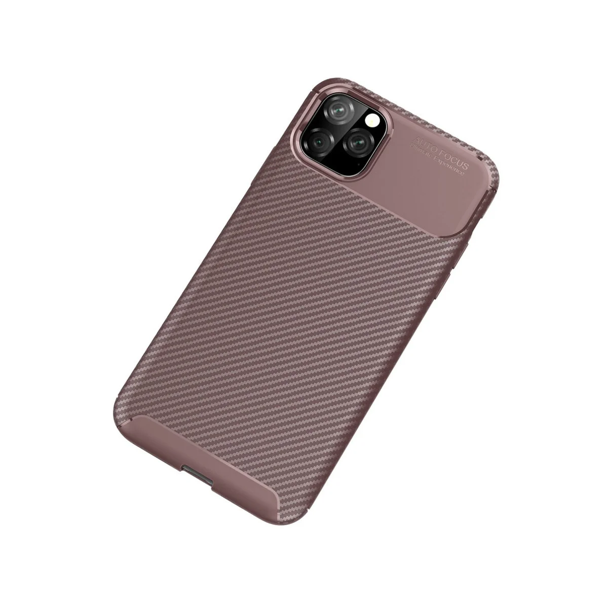 iPhone 11 Pro Max Kılıf Auto Focus Karbon Kapak - Kahverengi