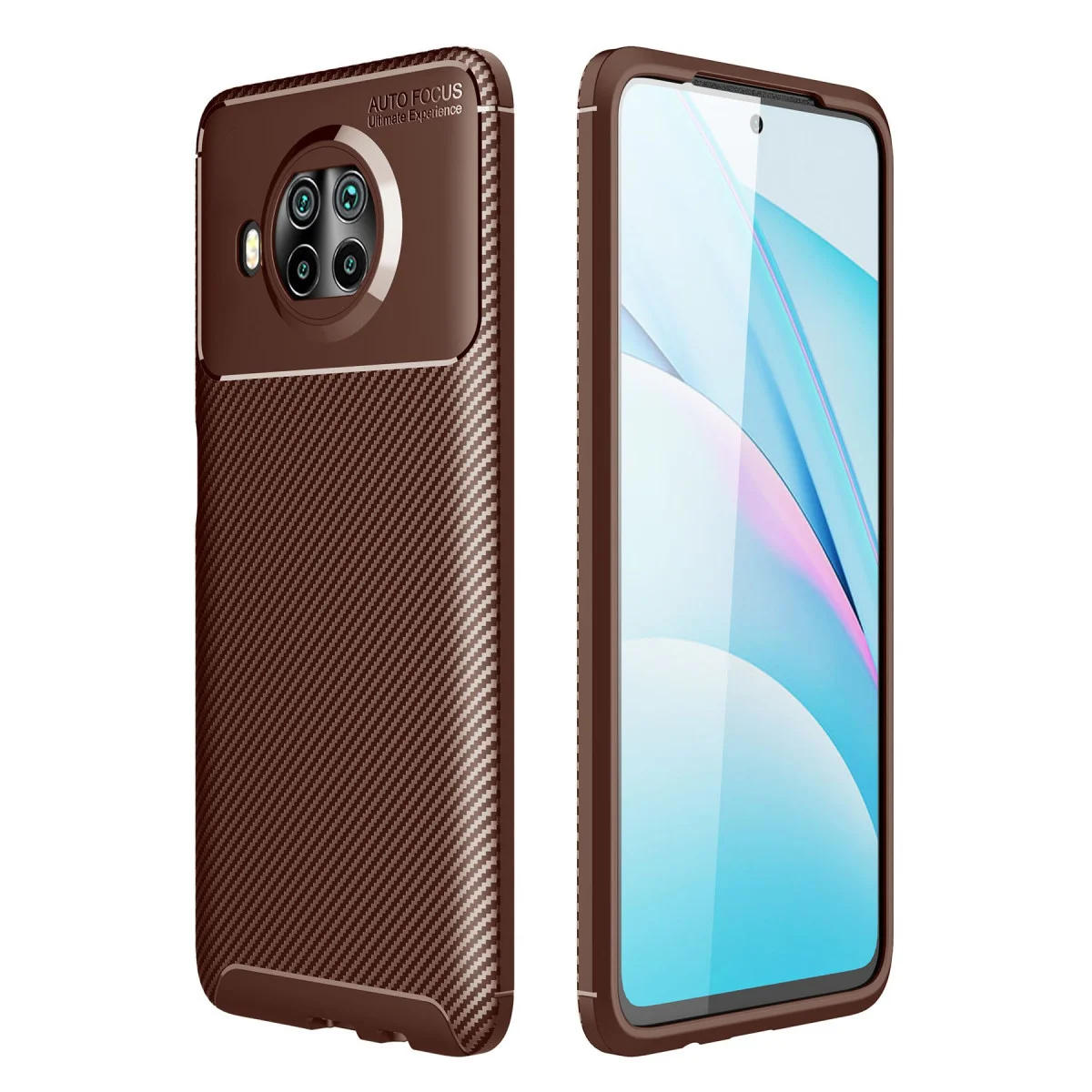 Mi 10T Lite Kılıf Auto Focus Karbon Kapak - Kahverengi