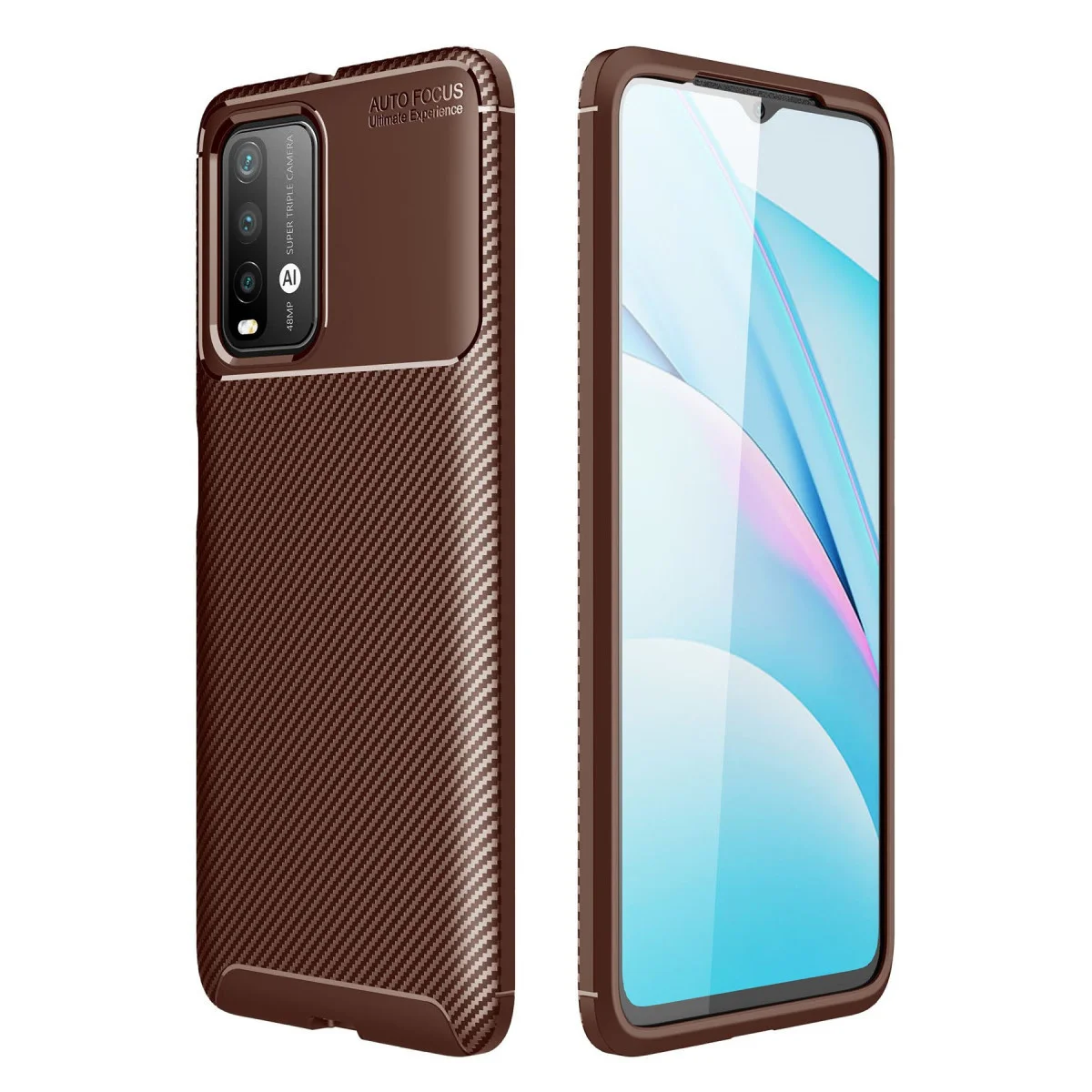 Redmi 9T Kılıf Auto Focus Karbon Kapak - Kahverengi