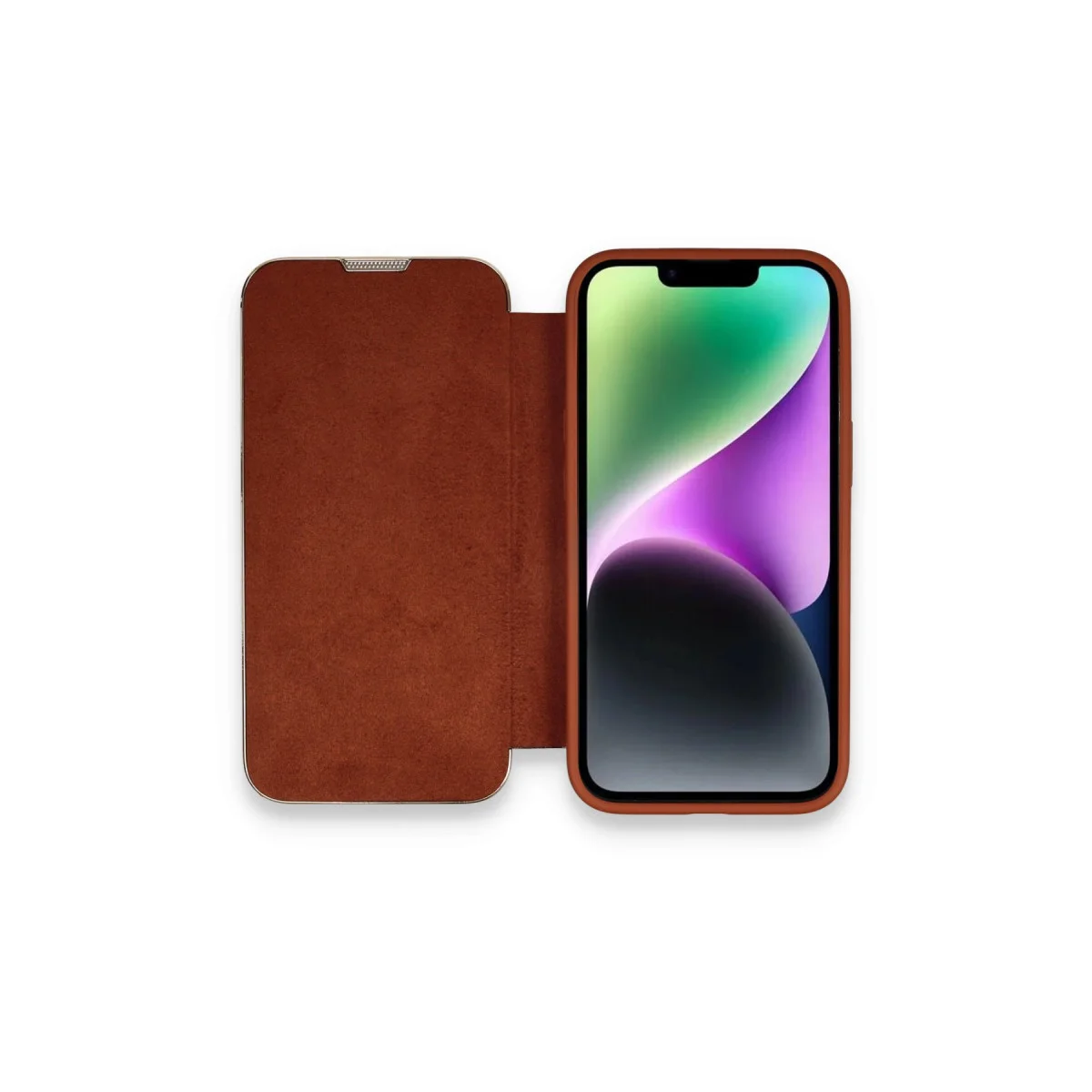 iPhone 13 Pro Kılıf Dolpin Kapaklı - Kahverengi