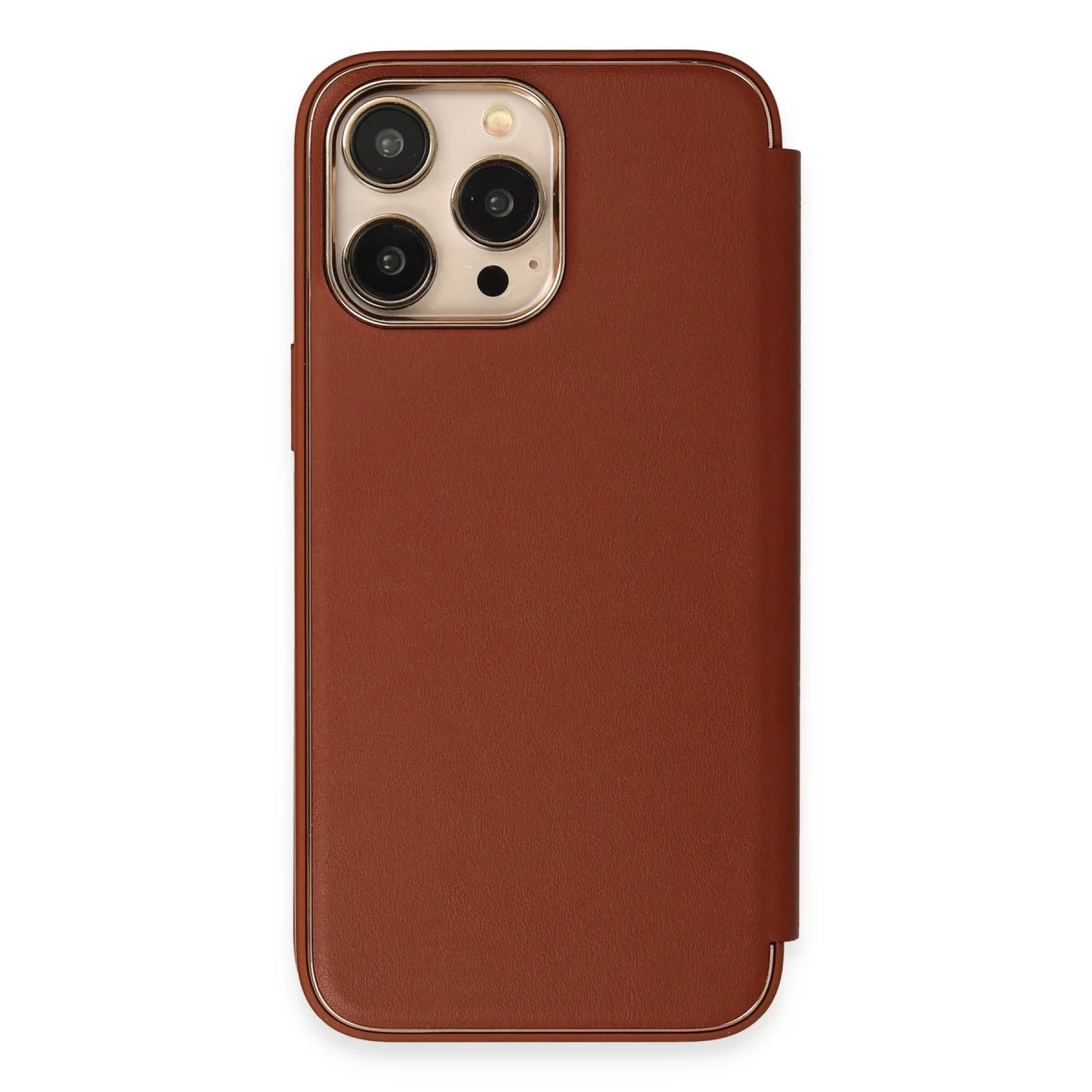 iPhone 14 Pro Max Kılıf Dolpin Kapaklı - Kahverengi