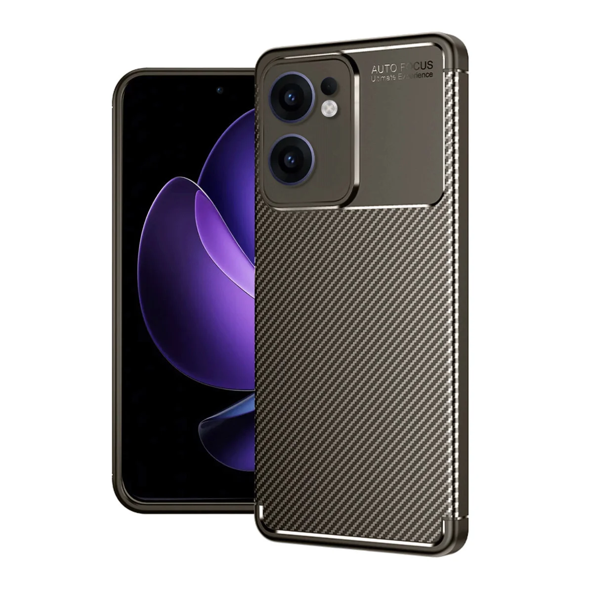 Reno 13F Kılıf Auto Focus Karbon Kapak - Kahverengi