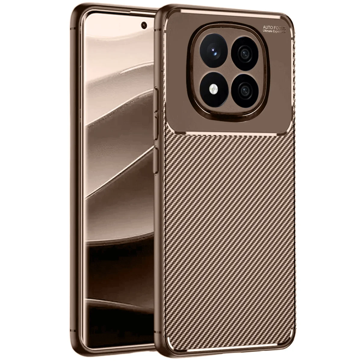 Redmi Note 14 Pro 5G Kılıf Auto Focus Karbon Kapak - Kahverengi