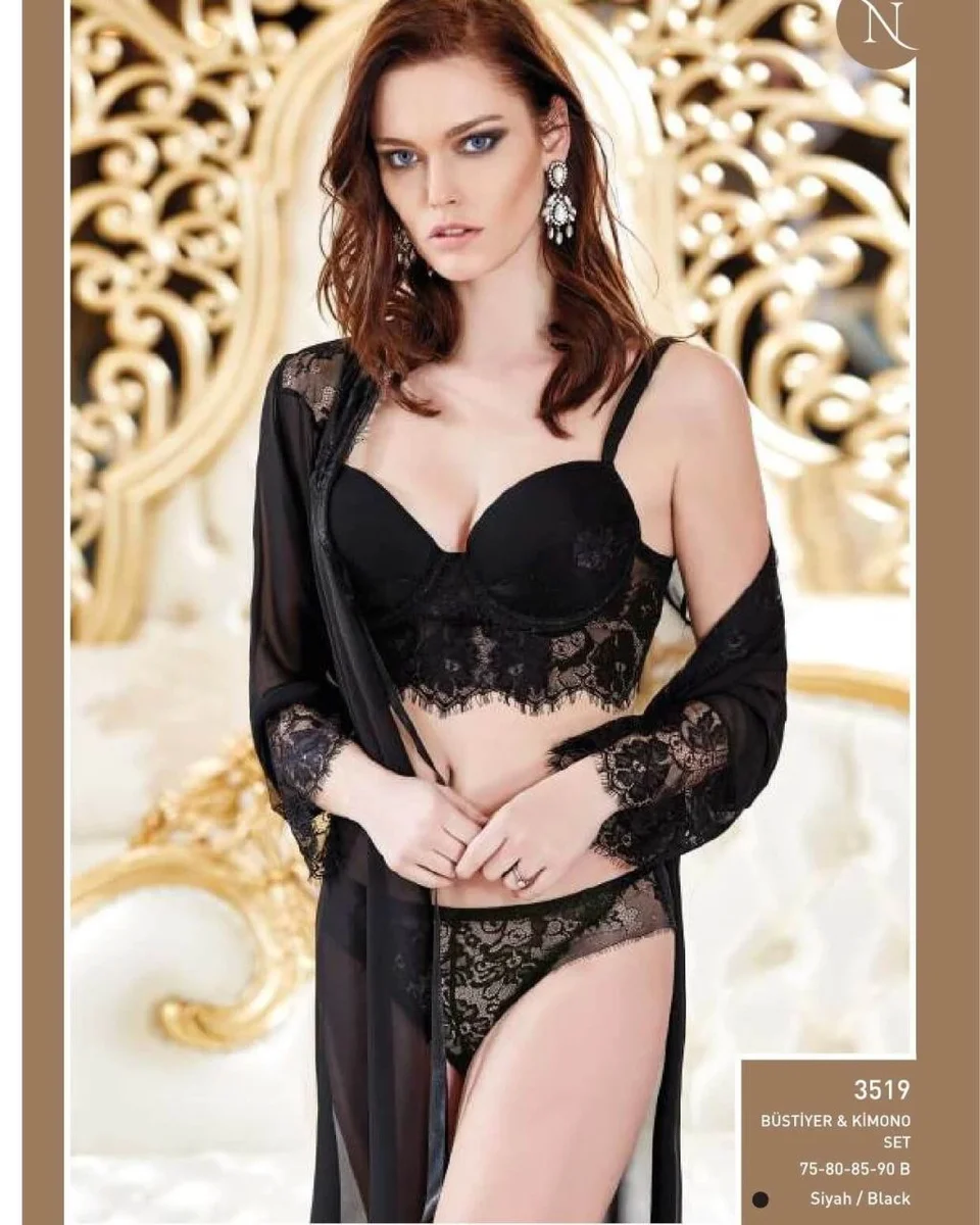 3519 Destekli Yarım Büstiyer Kimono Takım